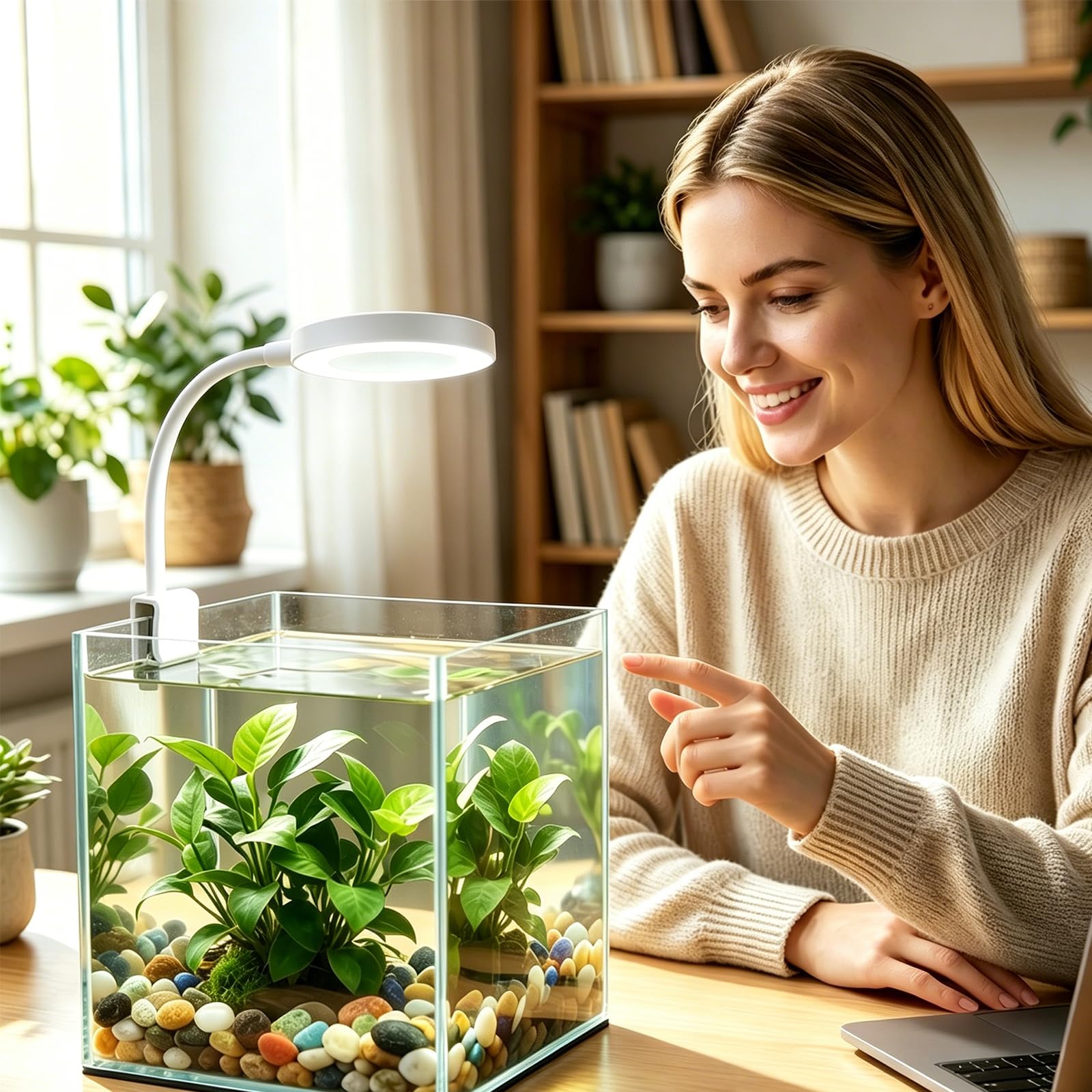 Petite lampe d'aquarium à clipser LED USB Spectre complet avec variateur d'intensité Multicolore Blanc + Bleu + Rouge pour réservoir Betta de 1 à 5 gallons (adaptateur non inclus, minuterie non