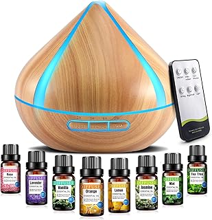 500 ML Scented Oil Diffusers with 8 Essential Oils Set, Aromatherapy Diffusers Air Freshener, Diffusers with Remote Contro...