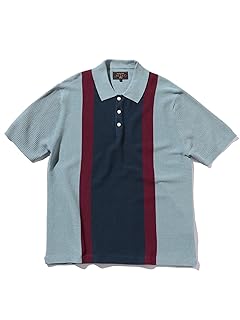 Stripe Cotton Knit Polo Shirt 38-02-0004-156 38020004156: Saxe Stripe Cotton Knit Polo Shirt 38-02-0004-156 38020004156: Saxe