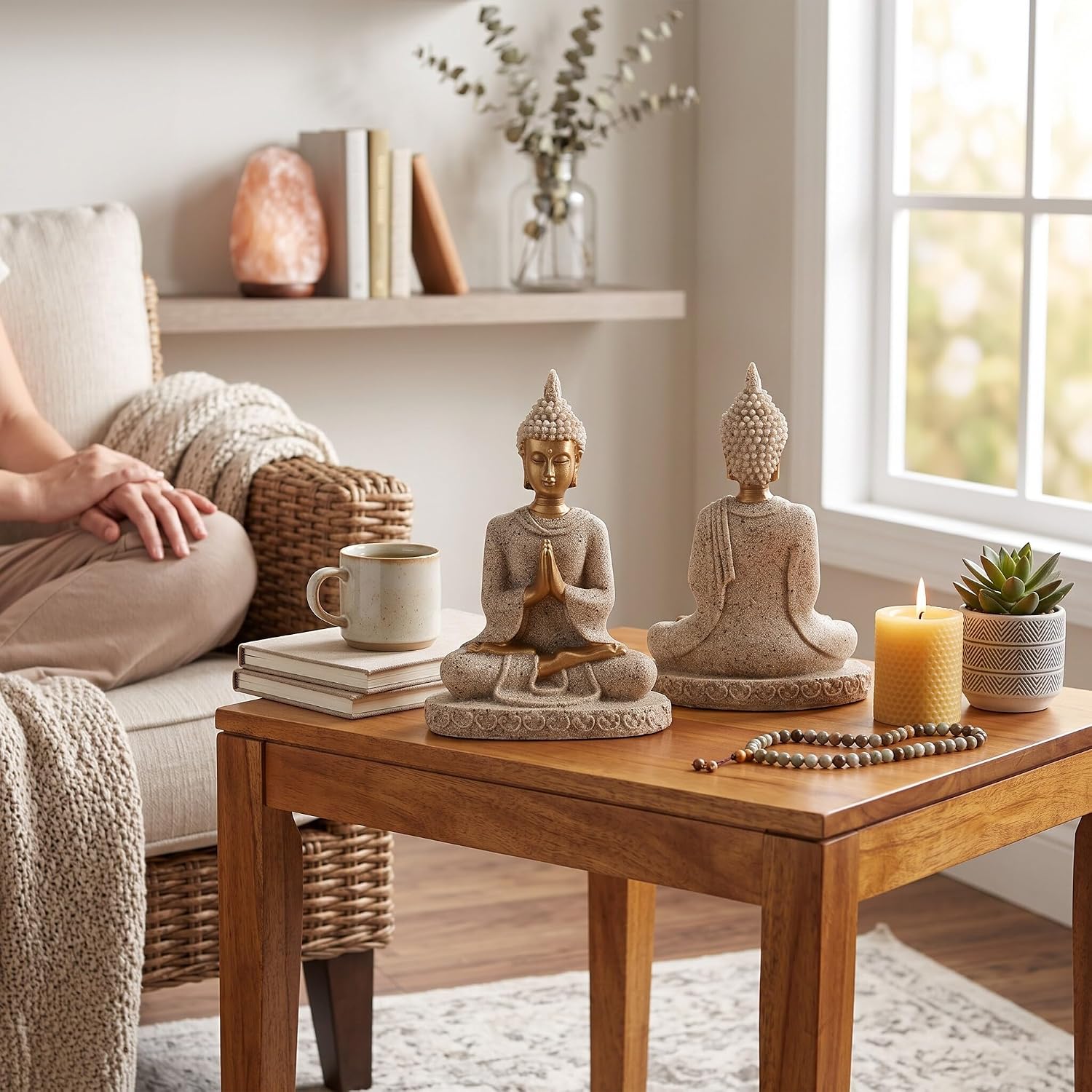 AUNMAS 3in Hand-Carved Sandstone Buddha Statue, Meditation image 4