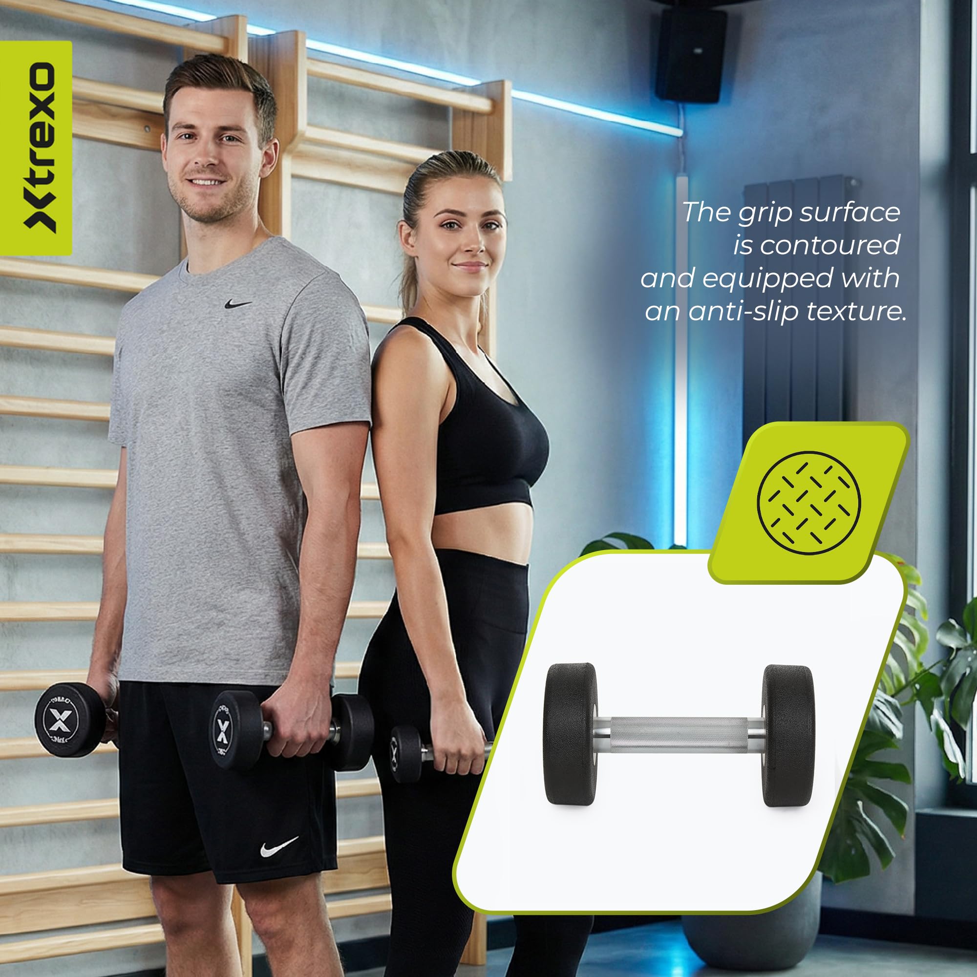 Manubrio professionale in ghisa con rivestimento in gomma, impugnatura ergonomica antiscivolo, disponibile singolarmente, per allenamento di forza, palestra a casa e crossfit