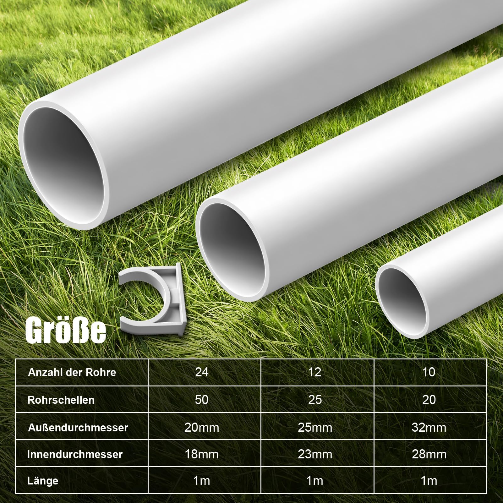 Goulotte de câble - 24 m - Avec 50 colliers de serrage - Diamètre : 20 mm - Pour câble électrique - M20 - En PVC - Pour montage en saillie - Blanc