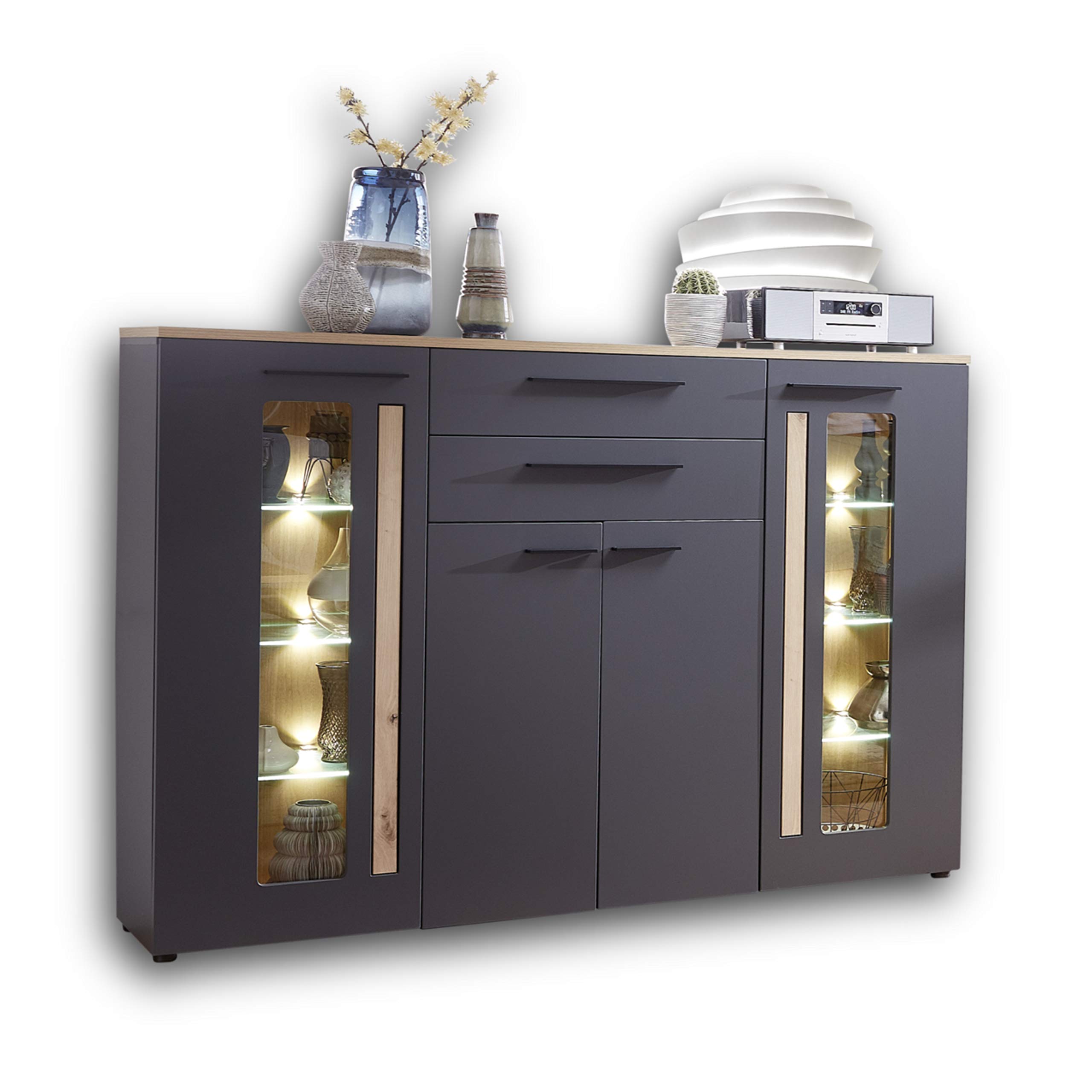 Stella Trading Loft-Two-Apariencia Artisan, salón y Comedor, Madera de ingeniería, Roble Artesano Grafito, Highboard