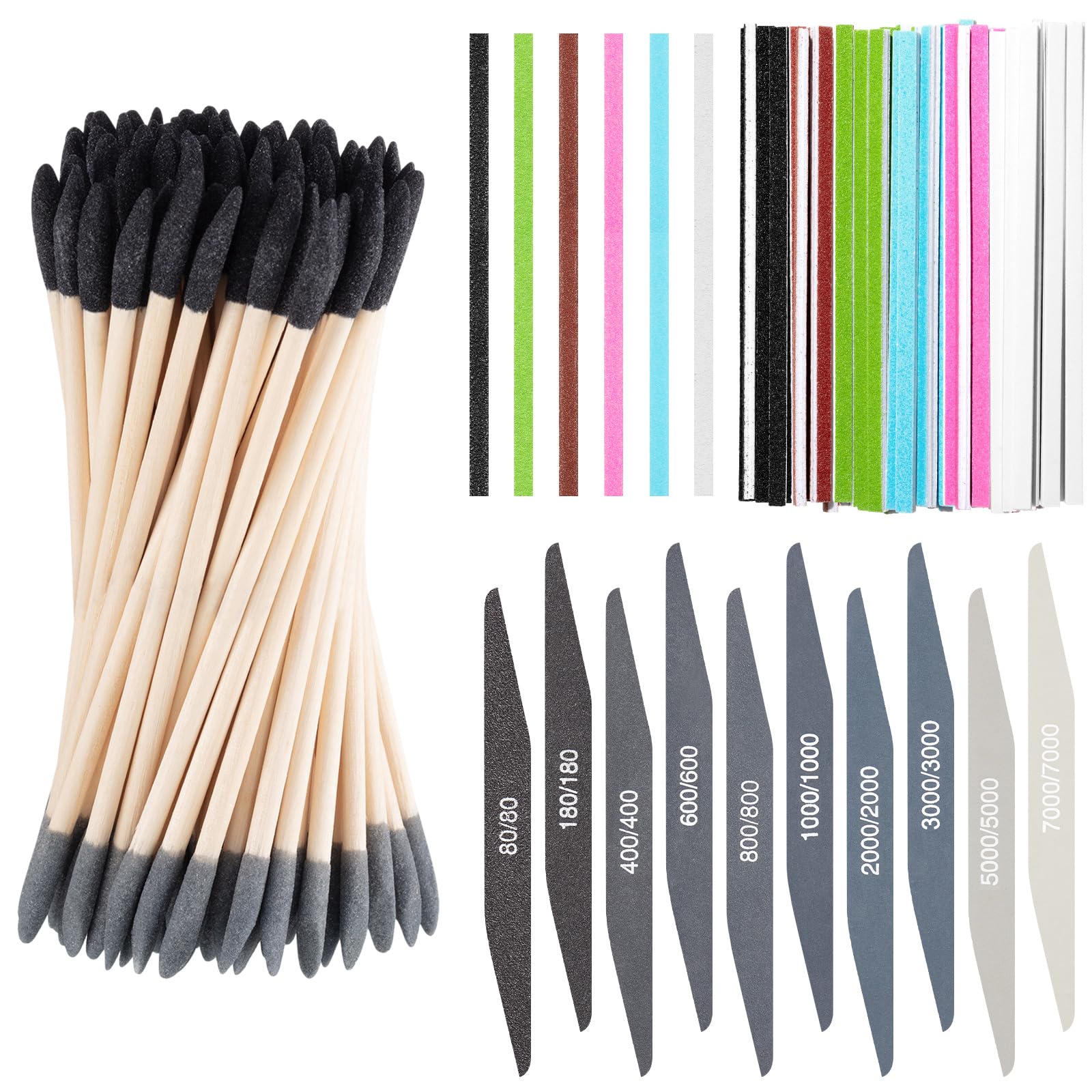 Leriton 70 Pcs Sanding Sticks Set for Plastic Models Includes 30 Double-end Matchsticks, 10 Polishing Sticks & 30 Sanding Twigs DIY Model Building, 3D