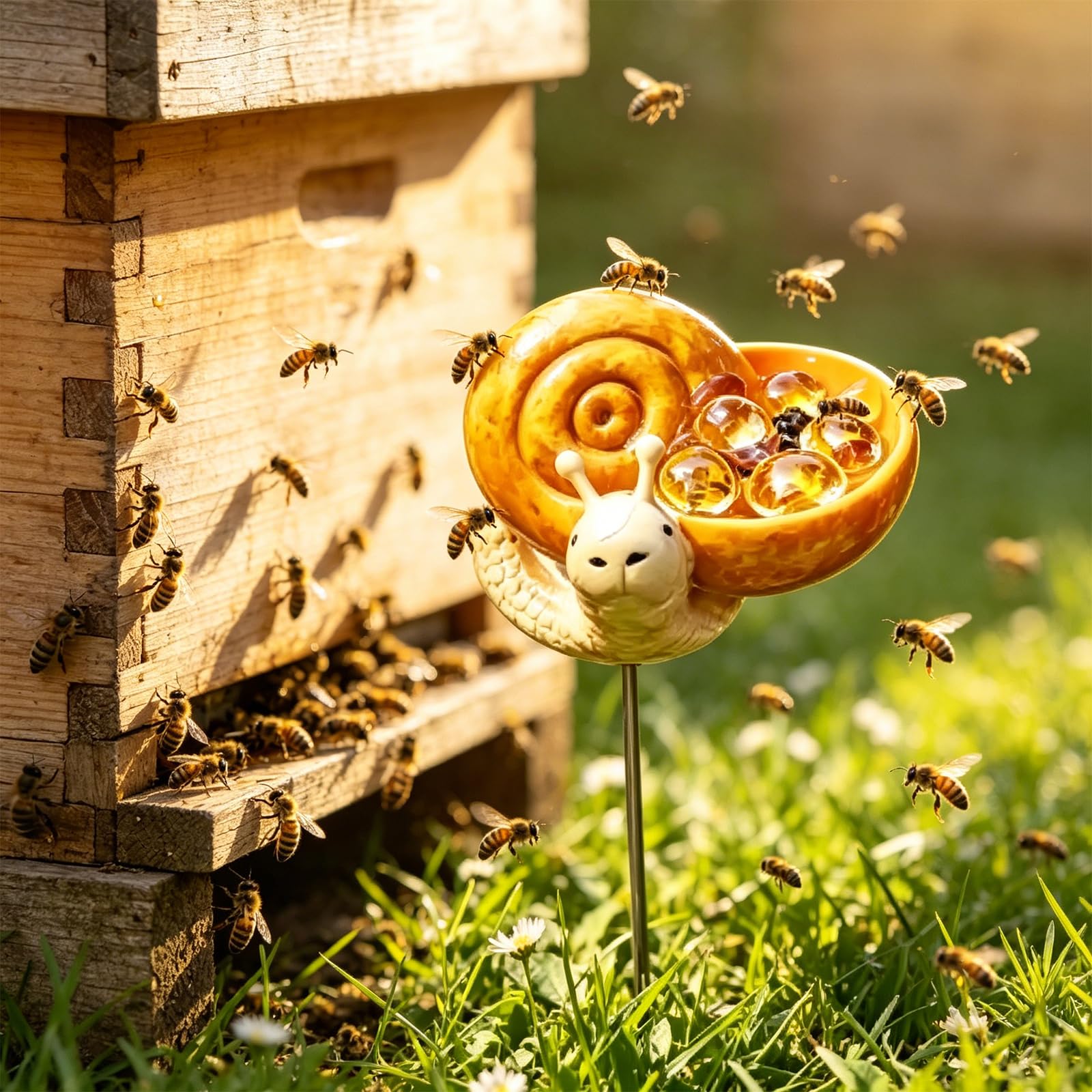 Stazioni di irrigazione uniche per animali, stazione di irrigazione in resina per api da giardino, ciotola decorativa per uccelli, api, farfalle e impollinatori, cortile, patio, prato, giardino (set
