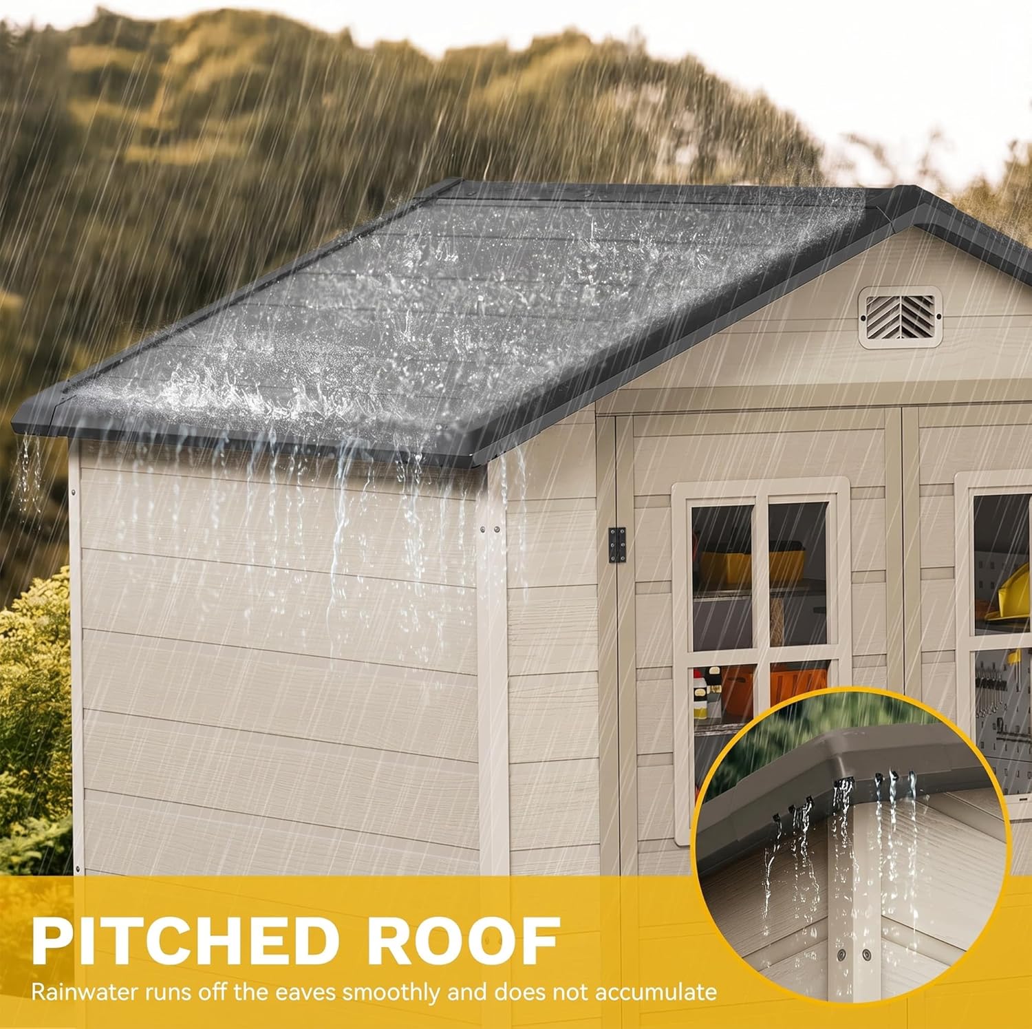 DWVO 6x4.4 FT Outdoor Storage Shed, Plastic Garden Tool Shed with 2 Windows, Double-Wall Outside Shed for Lawn Mower, Garden Tool for Backyard Patio, Lockable, Greige&Gray