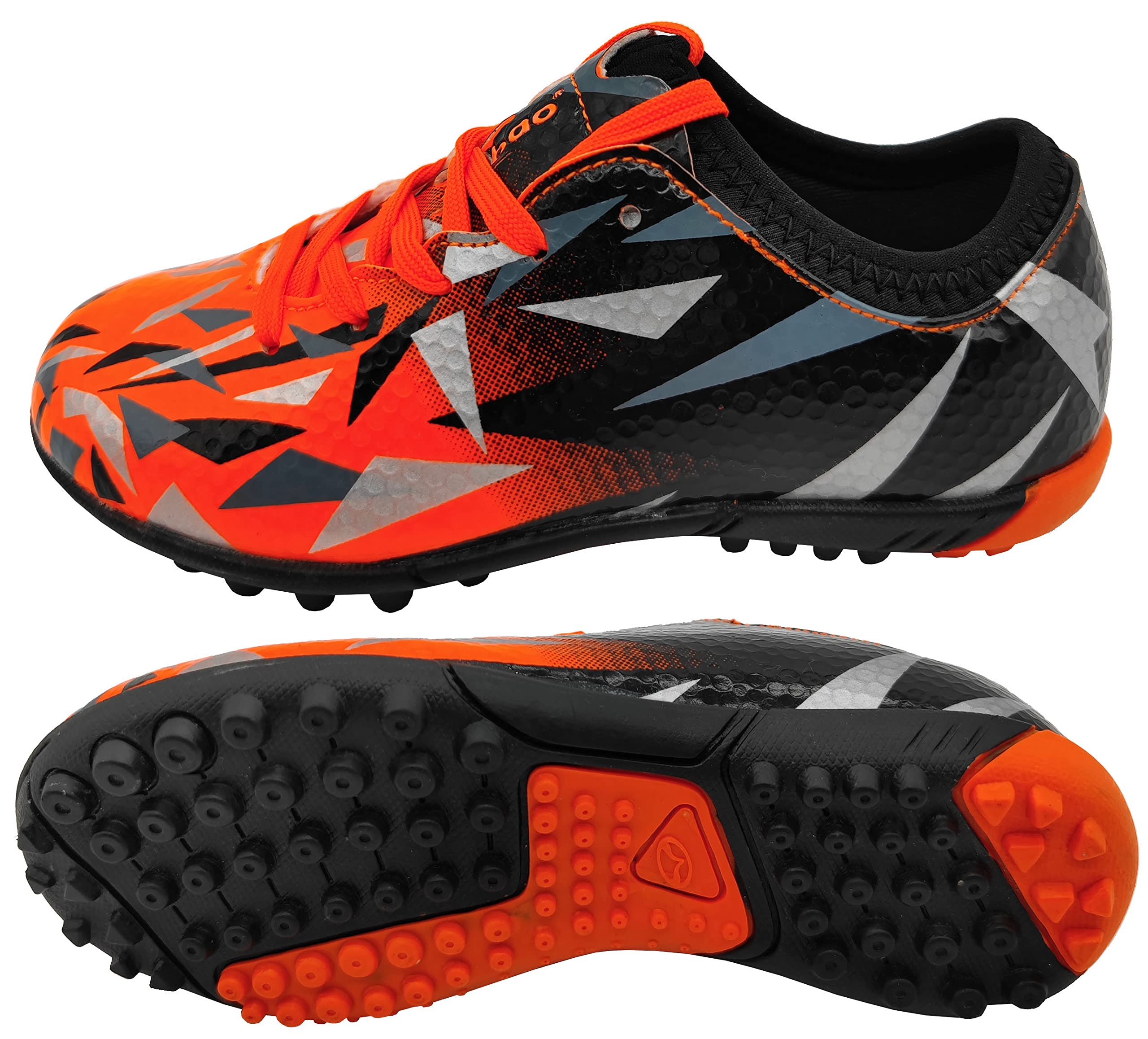 Dziecięce buty do piłki nożnej Turf Cleat Firm Ground, sznurowadła Athletics, buty treningowe, outdoorowe, buty sportowe dla chłopców i dziewczynek, rozmiar 30-40, pomarańczowy, 34 EU