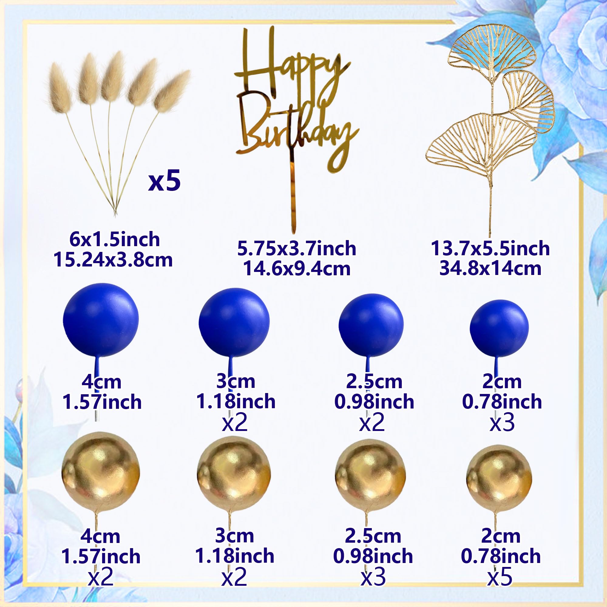 LaVenty Blue And Gold Cake Decorations Gold Birthday Cake Toppers Men for Birthday Wedding Baby Shower Party Decoration