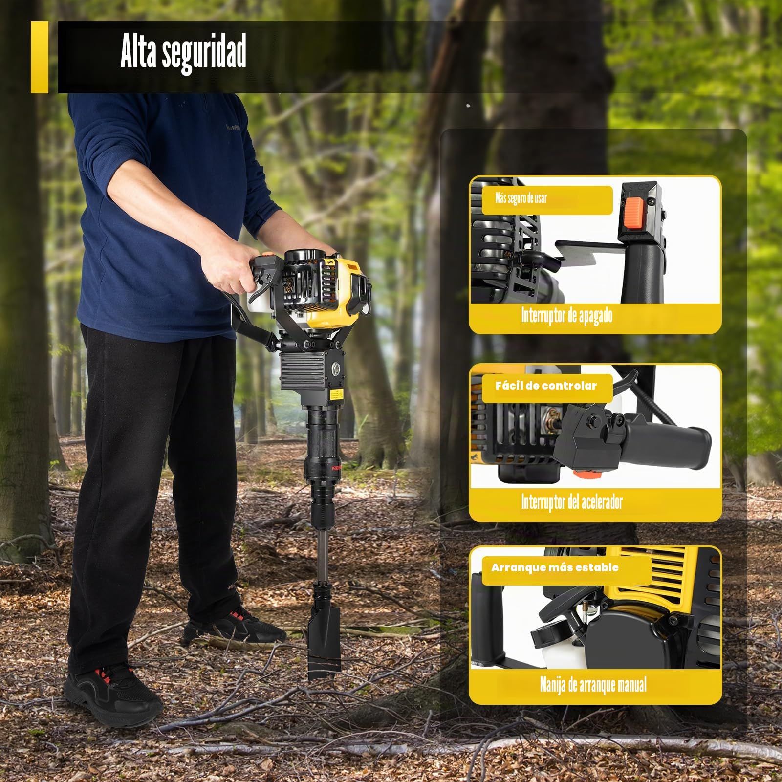 1250W Excavador de árbol de Navidad de gasolina de mano con pala #7 (amarillo)