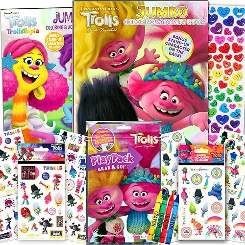 Trolls - Libro de actividades para colorear y calcomanías con libro para colorear, paquetes de actividades de trolls, calcomanías y más
