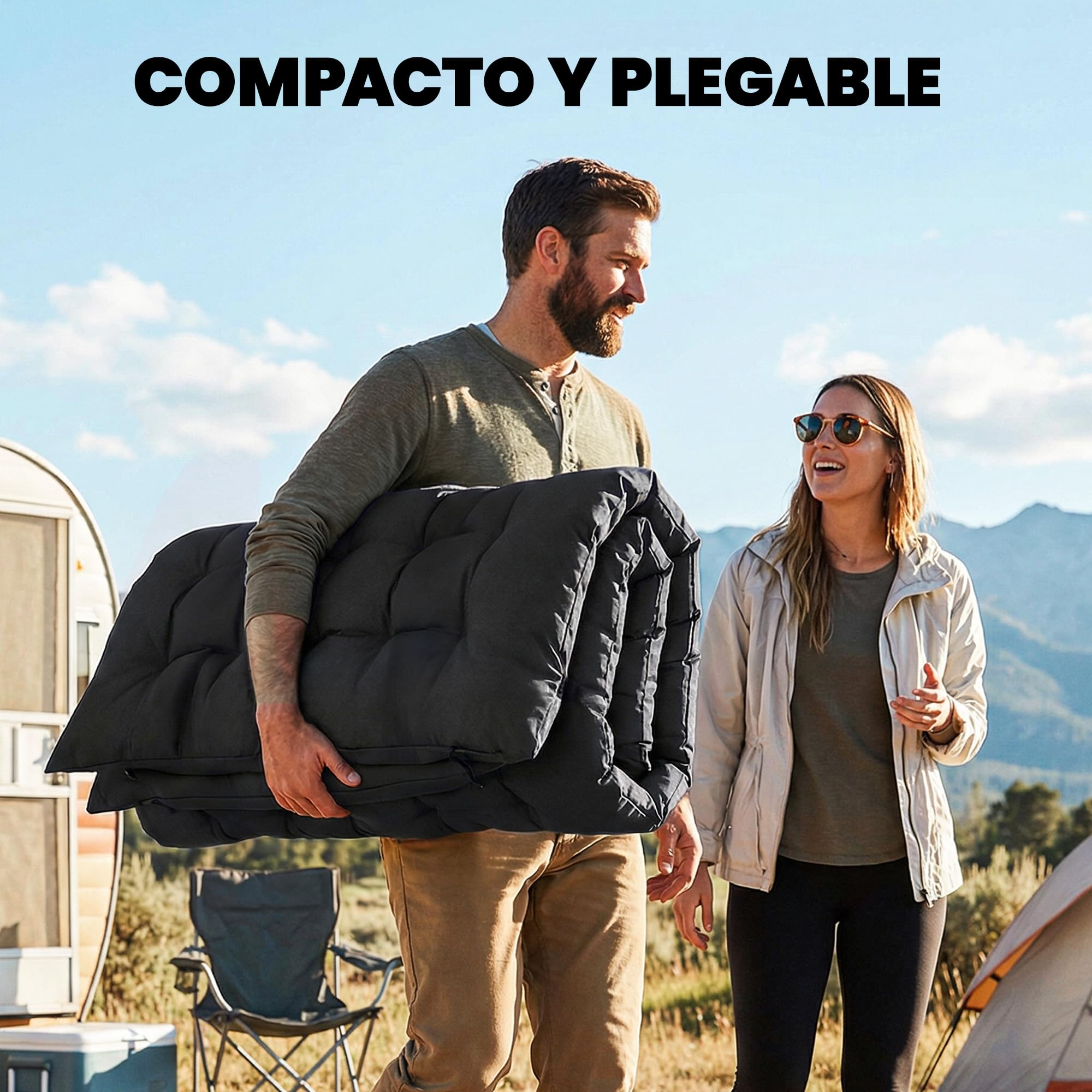 Outsunny Esterilla de Camping Plegable, Colchoneta de Camping Portátil con Correas, Antideslizante, Grosor 8 cm, para Cama de Camping, Tienda, Viajes