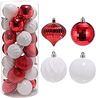 Vista 10 de Amooca Adornos de bolas de Navidad, 28 piezas de 2.8 pulgadas/3.15 pulgadas, inastillables, juego de bolas brillantes mate multiformas, colgantes