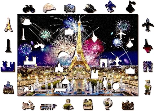 WOODEN.CITY Rompecabezas de madera de 500 + 5 piezas de París por la noche, rompecabezas de paisaje de la torre Eiffel, jardines Trocadero -