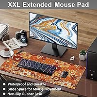 Vista 6 de Mouse Pad, Large Retro Boho Hippie Flower Desk Mat, Extended Non-Slip Gaming Keyboard Mousepad Desk Pad, Thick Stitched Edges Waterproof Mouse Mat