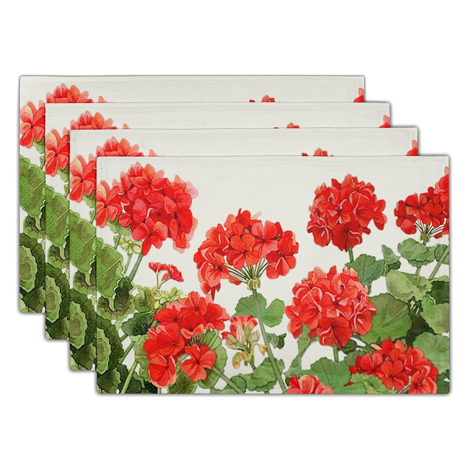 Sphragiyn Geranium Placemats 12×18 Inches Set of 4 Spring Summer Floral Seasonal Indoor Kitchen Dining Table Place Mats for Home Party Decoration