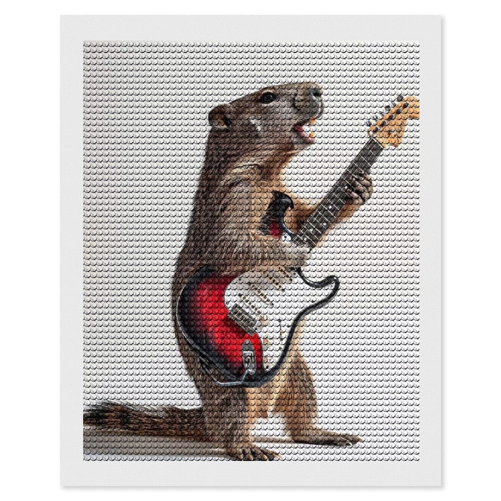 Junmoney Groundhog Guitar DIY Diamond Art Canvas Kit 16"x20", Winter Craft, Mindful Craft Project, Aesthetic Room Decor, Decor Project