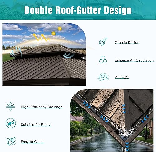 Miniatura 2 de Domi - Cenador para exteriores de 14 x 24 pies, glorieta de techo rígido con marco de aluminio, cenador de pabellón resistente para patio, terraza,