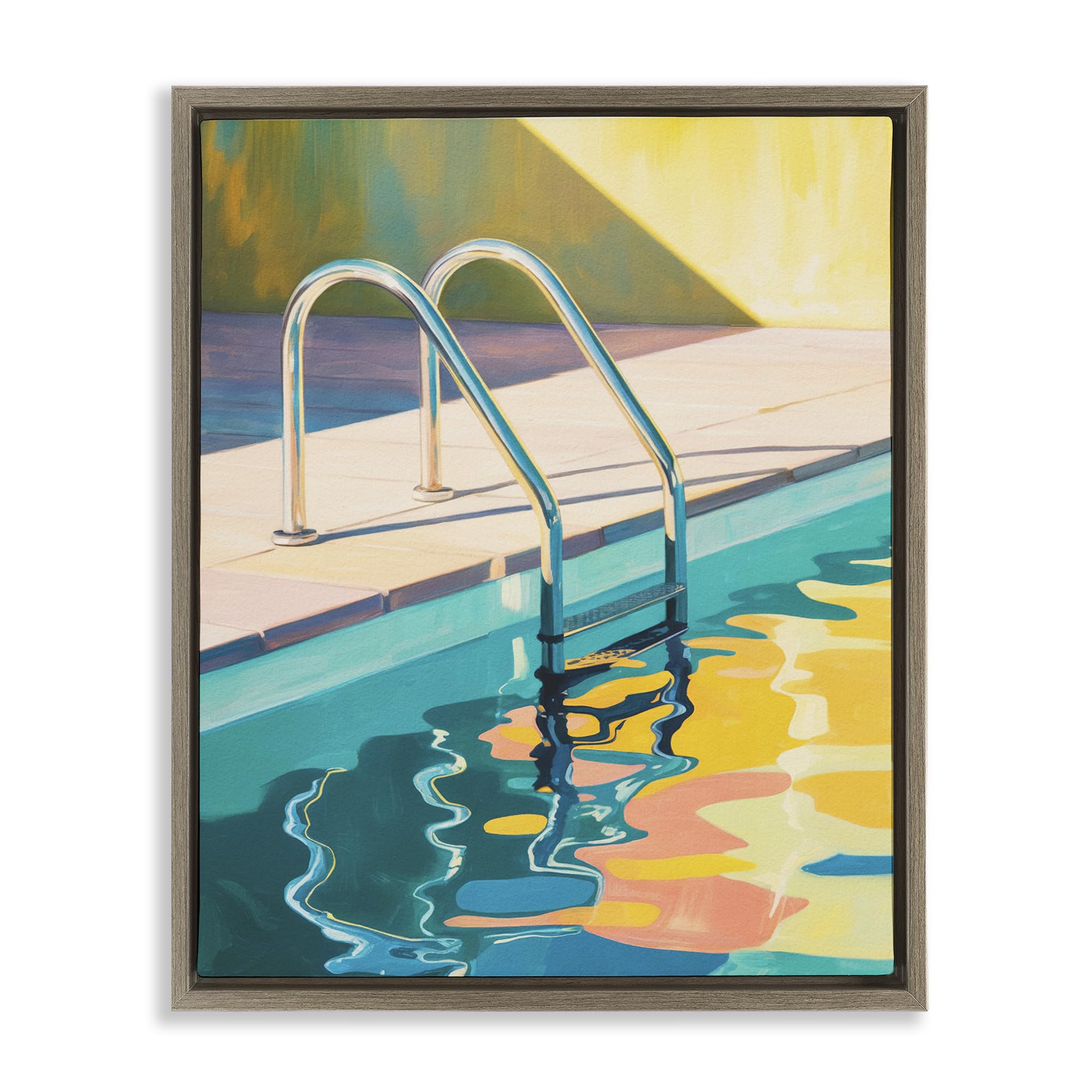 Stupell Industries Montalcino Elm (Textured) 'Pool Ladder At Sunset', Floating Frame Canvas Art, Brown, 17 X 21 Inches, Easy To Hang And Sturdy, Made In Usa, By Andreas Magnusson