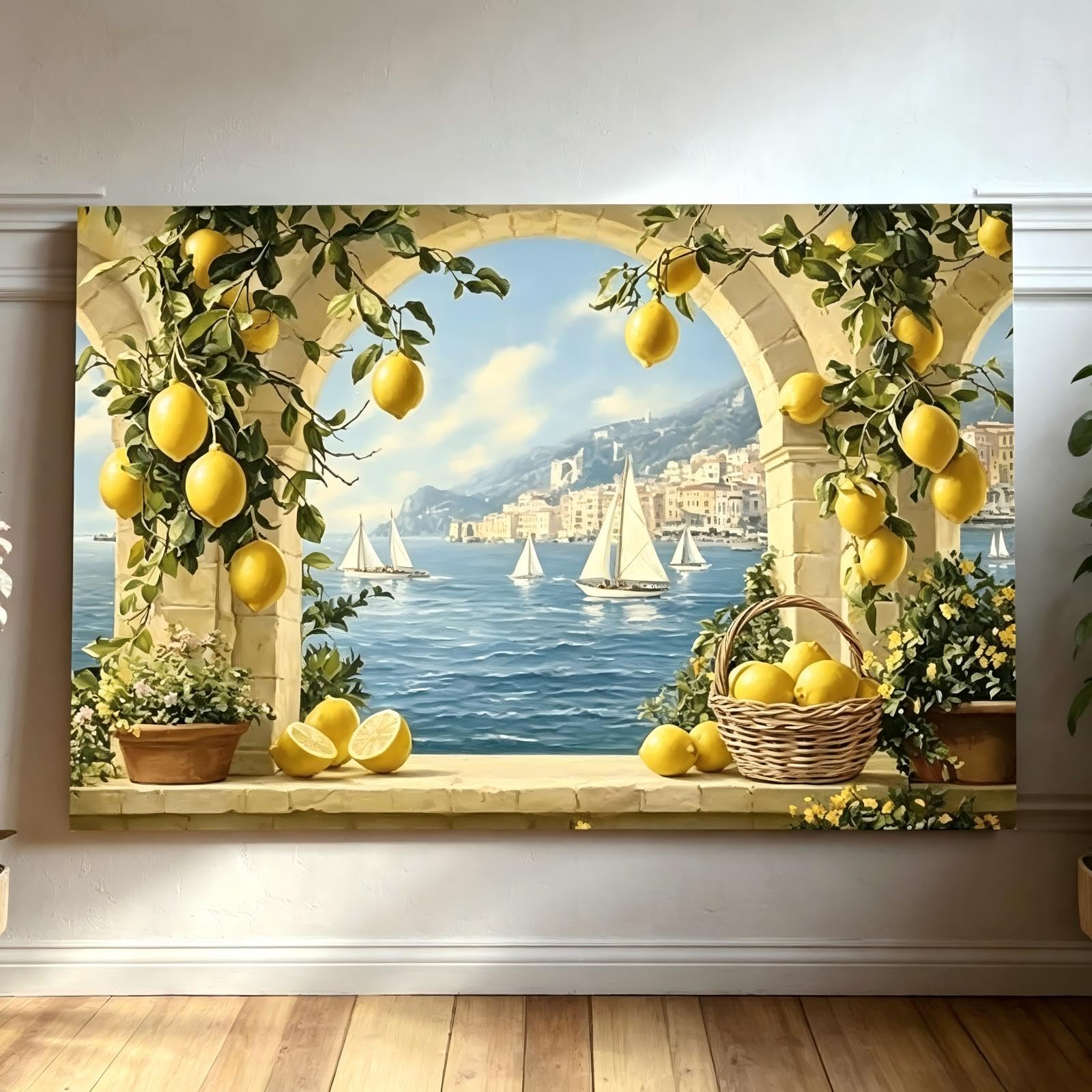 EPLKJHRTU Mediterranean Lemon Coastal Wall Art Canvas Print