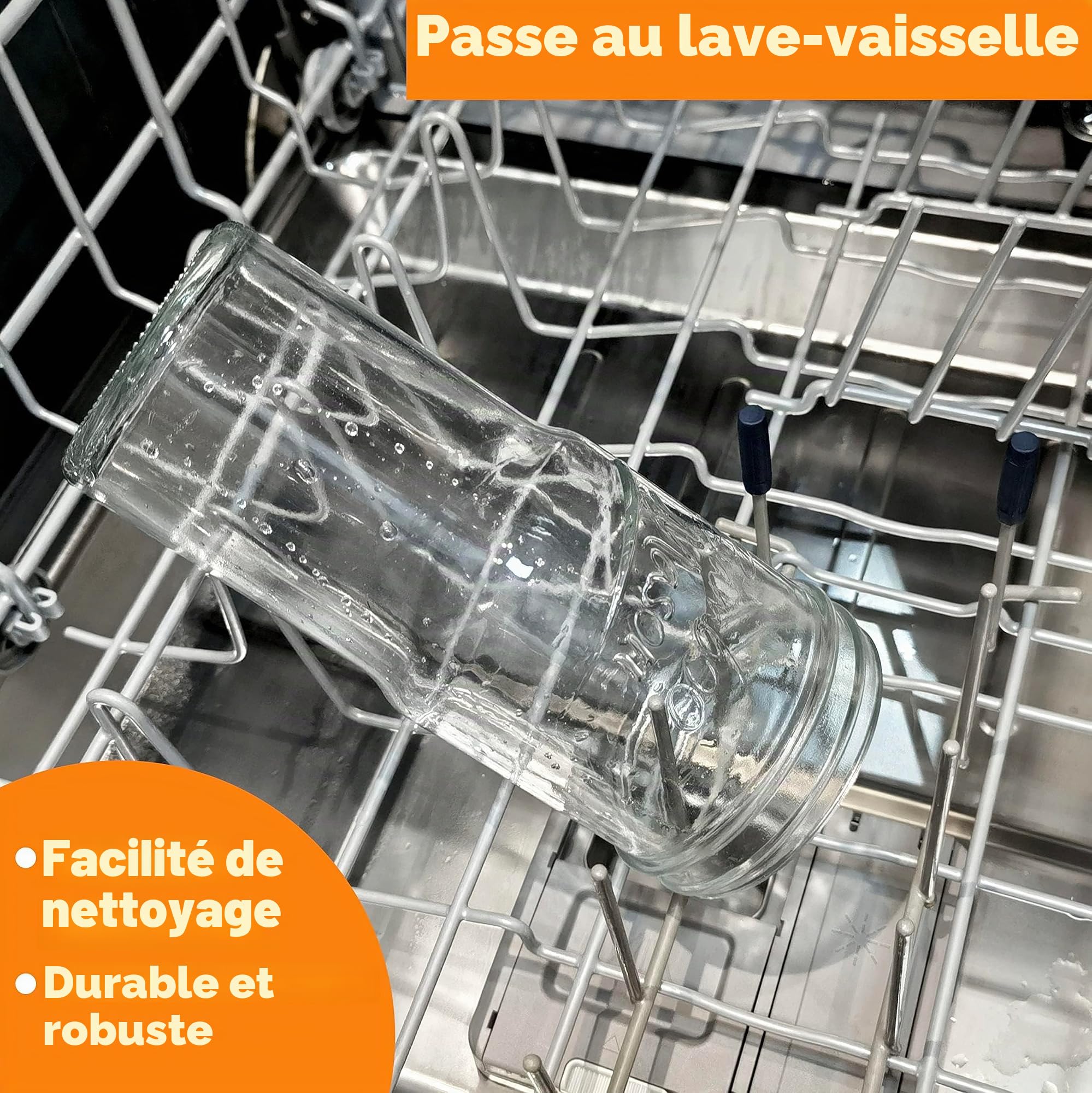 ANOTION Lot de 4 verres en verre avec couvercles et pailles, tasse à café de voyage de 600 ml, pot Mason à large ouverture, tasse à café glacé, tasse à smoothie, tasse en verre, tasse à thé, tasses à