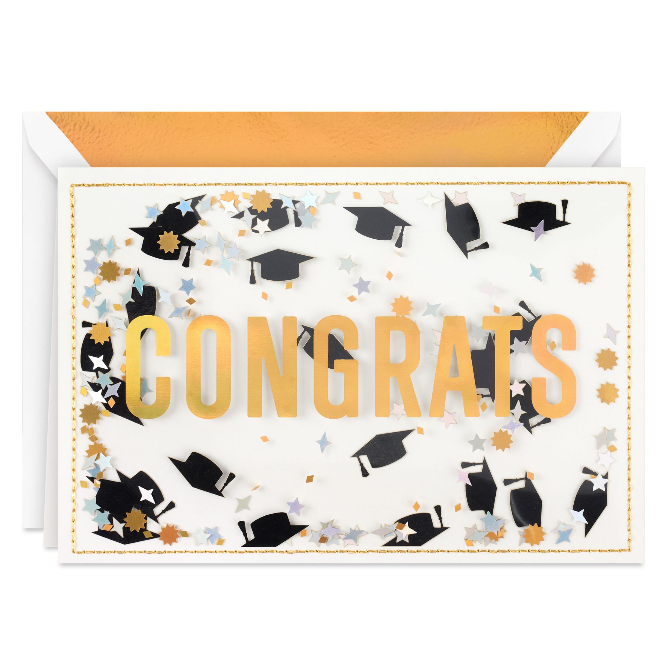 Hallmark Signature Graduation Card (Congrats, Black and Gold Confetti) for High School, College, University