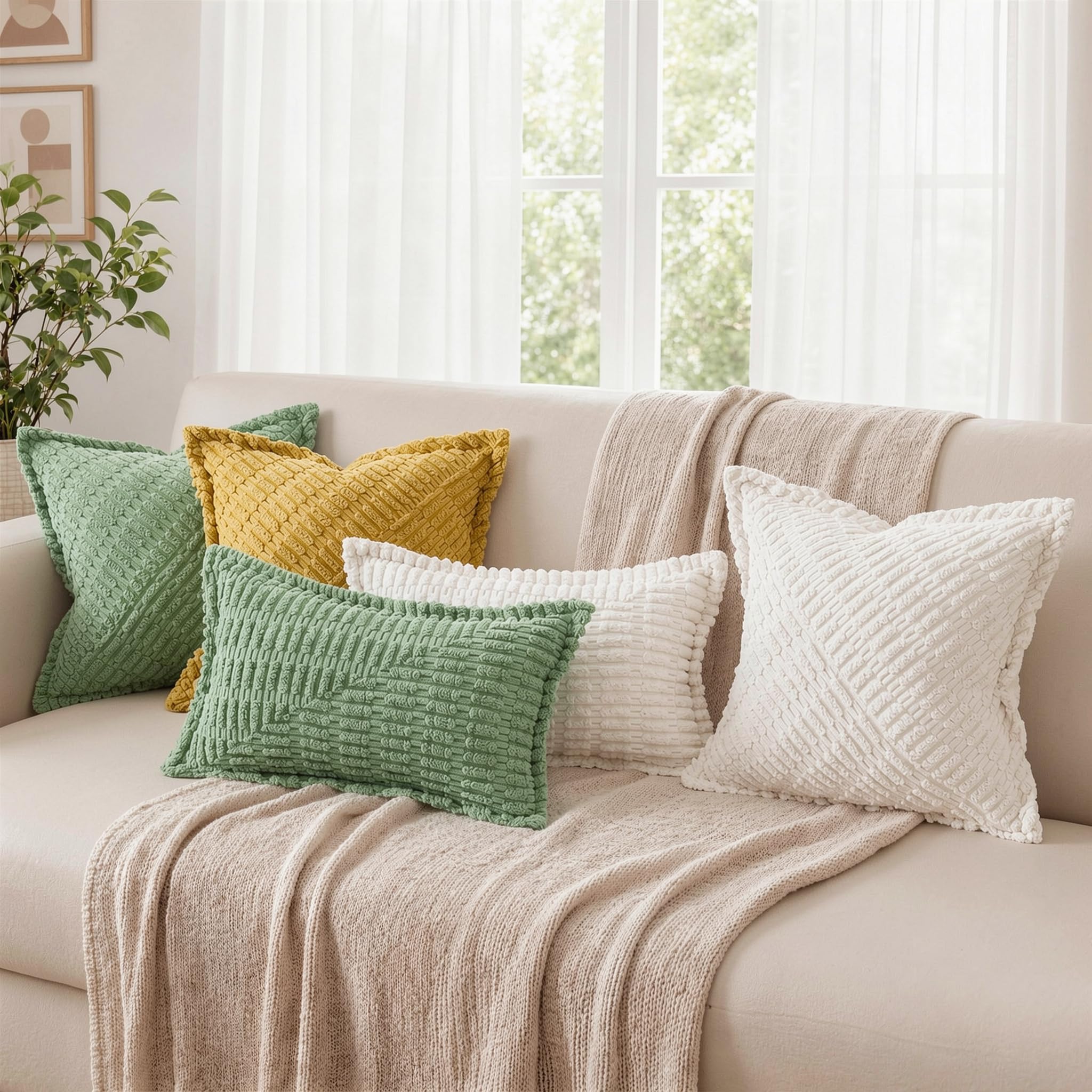 decorUhome Set di 2 federe per cuscino autunnali in velluto a coste verde salvia 26 x 26 cm