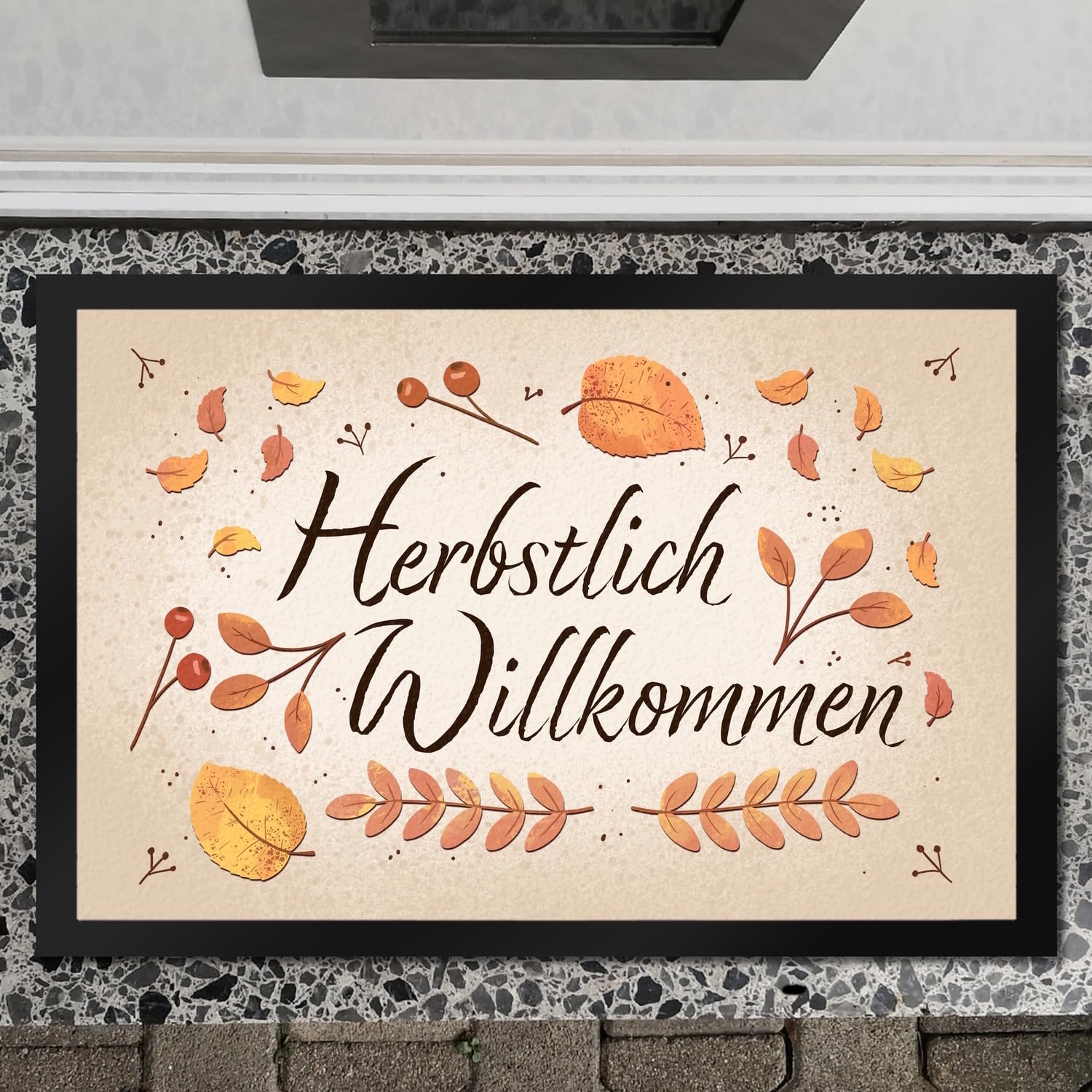 speecheese Herbstlich Willkommen Fußmatte XXL in 50x75 cm mit bunten Blättern schöner Fußabstreifer für den Herbst mit Laub und Beeren verziert um Freunde im Herbst willkommen zu heißen