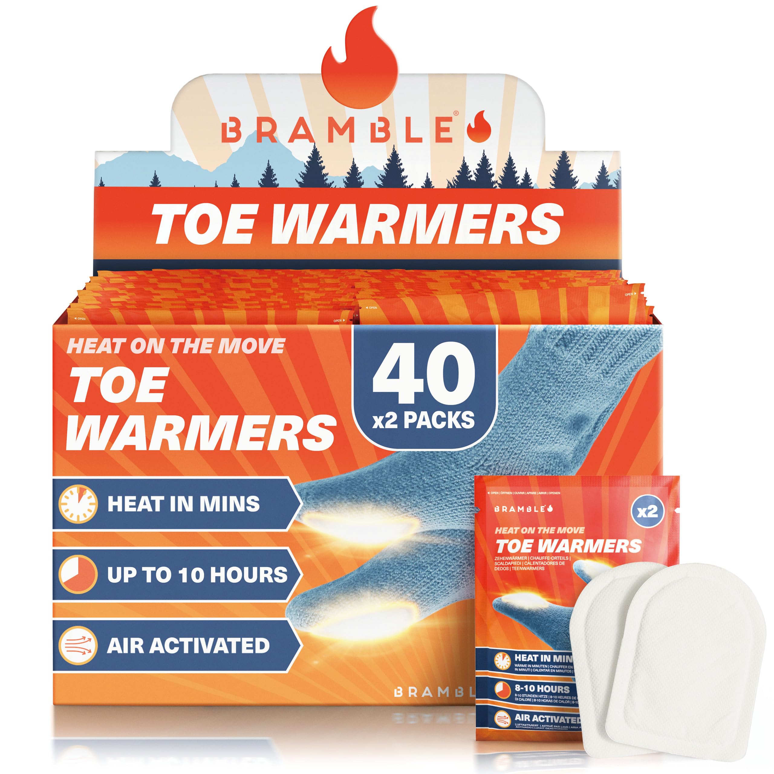 BrambleAdhesive Toe Warmers (40 Pairs, 80 Total) - Ultra-Thin Stick-On Patches for Shoes and Boots - Air-Activated & Odour-Free - Up to 10 Hours of Heat