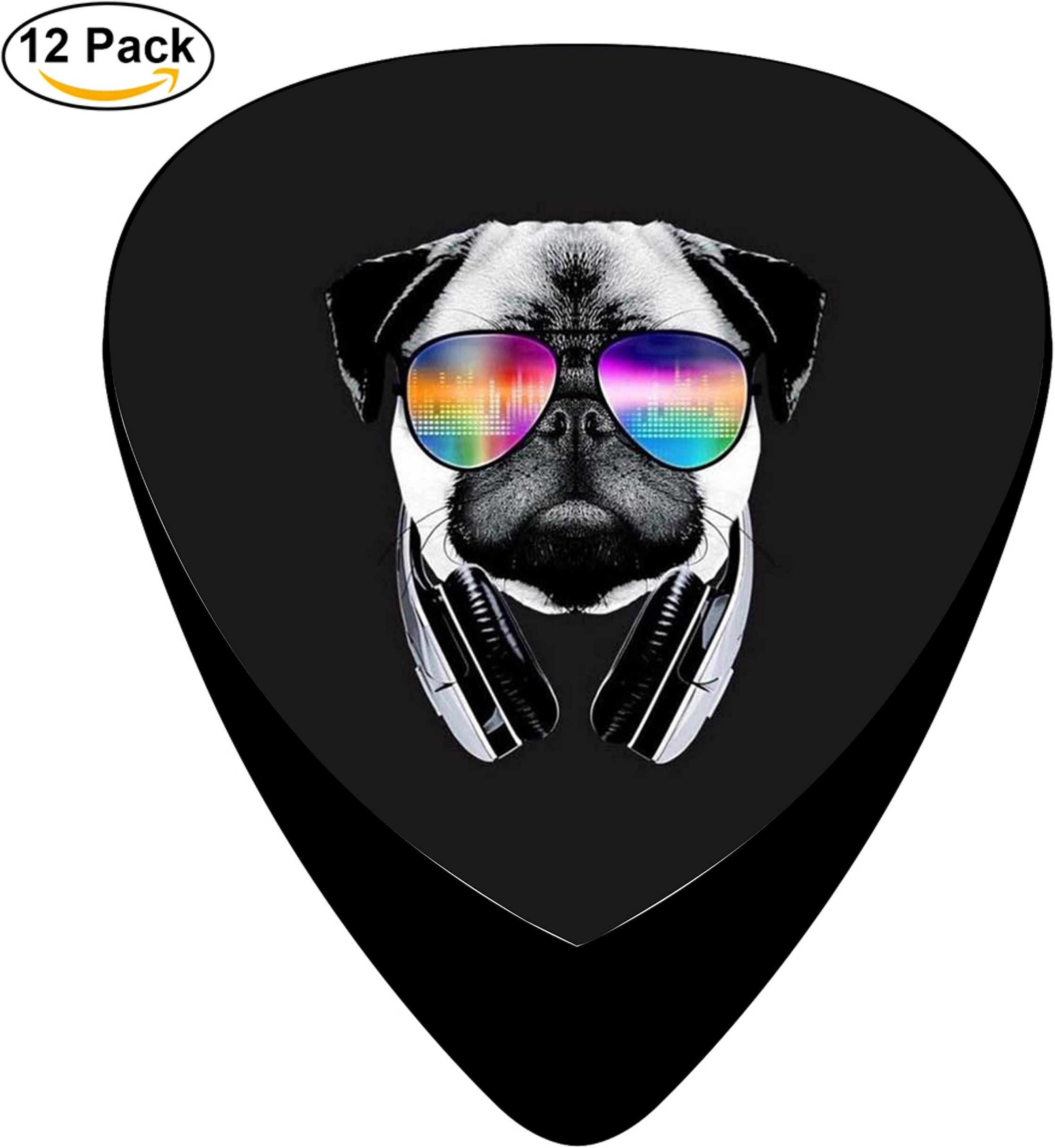 STREMUSIC Cool Pug With Headphone Celluloid Electric Guitar Picks 12-pack Plectrums For Bass Music Tool