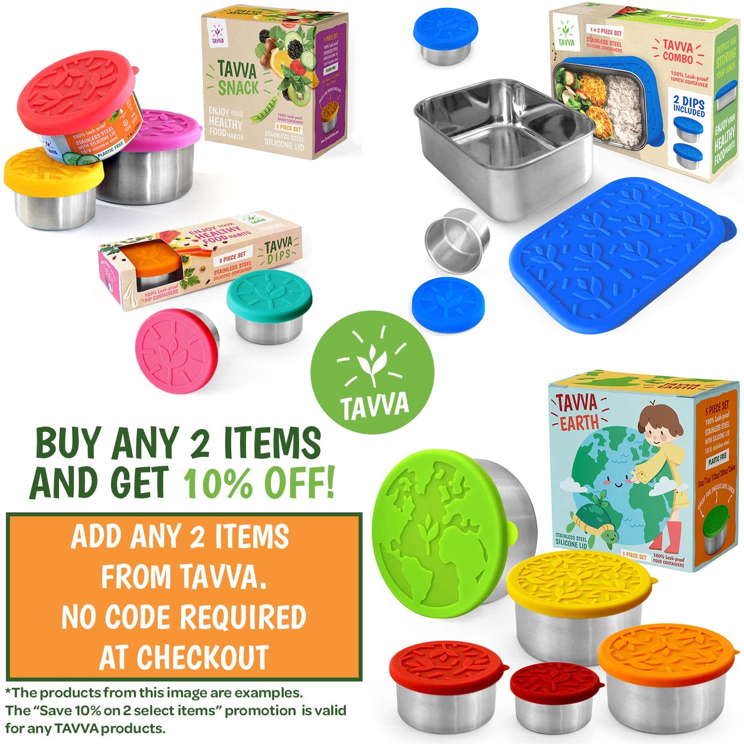 TAVVA Stainless Steel Snack Containers for Kids Leak Proof Lunch Containers for Kids, Plastic