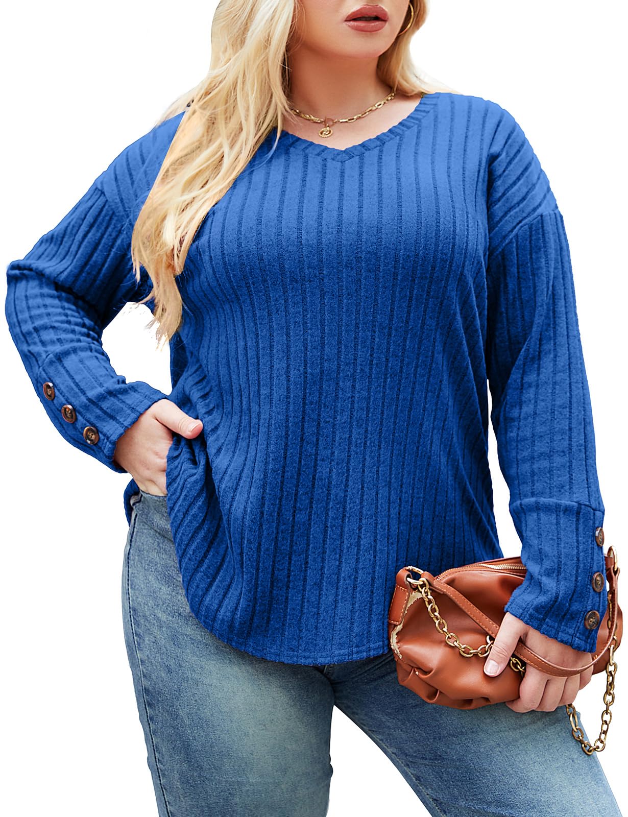 LURANEEPlus Size V Neck Sweater for Women