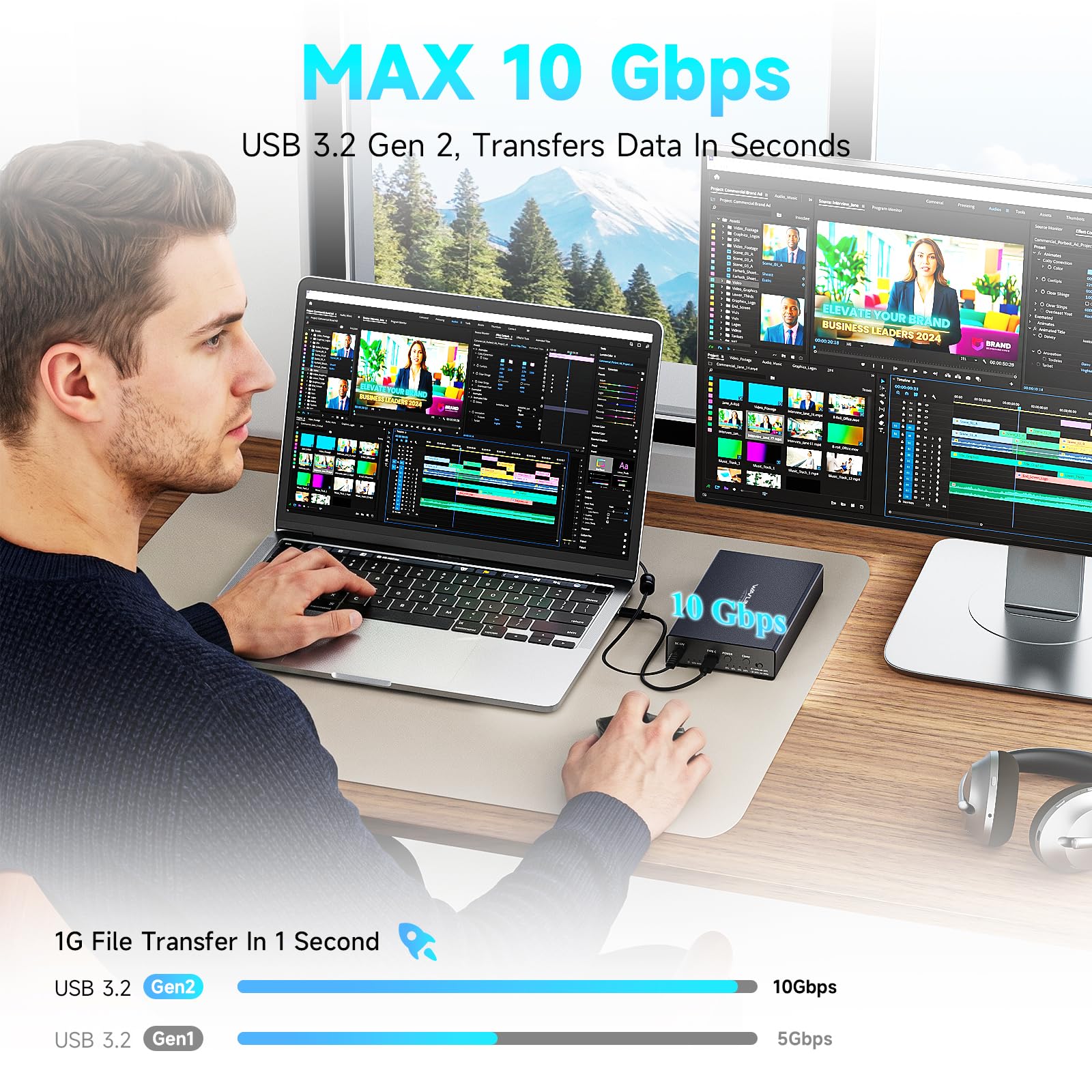 Boîtier WAVLINK à Deux Baies pour disques M.2 NVMe et disques durs/SSD SATA 2,5/3,5