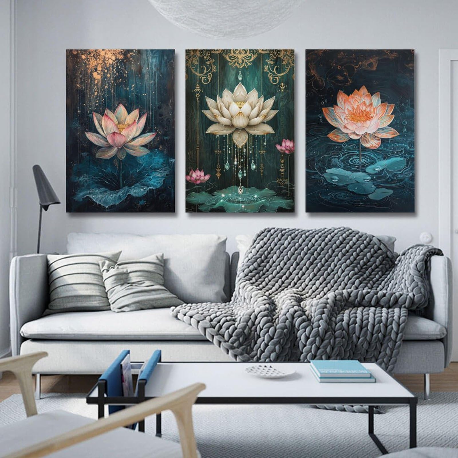 Amazon.co.jp: 3枚 上品で華やかな蓮の花 上品で華やかな蓮の花 絵画