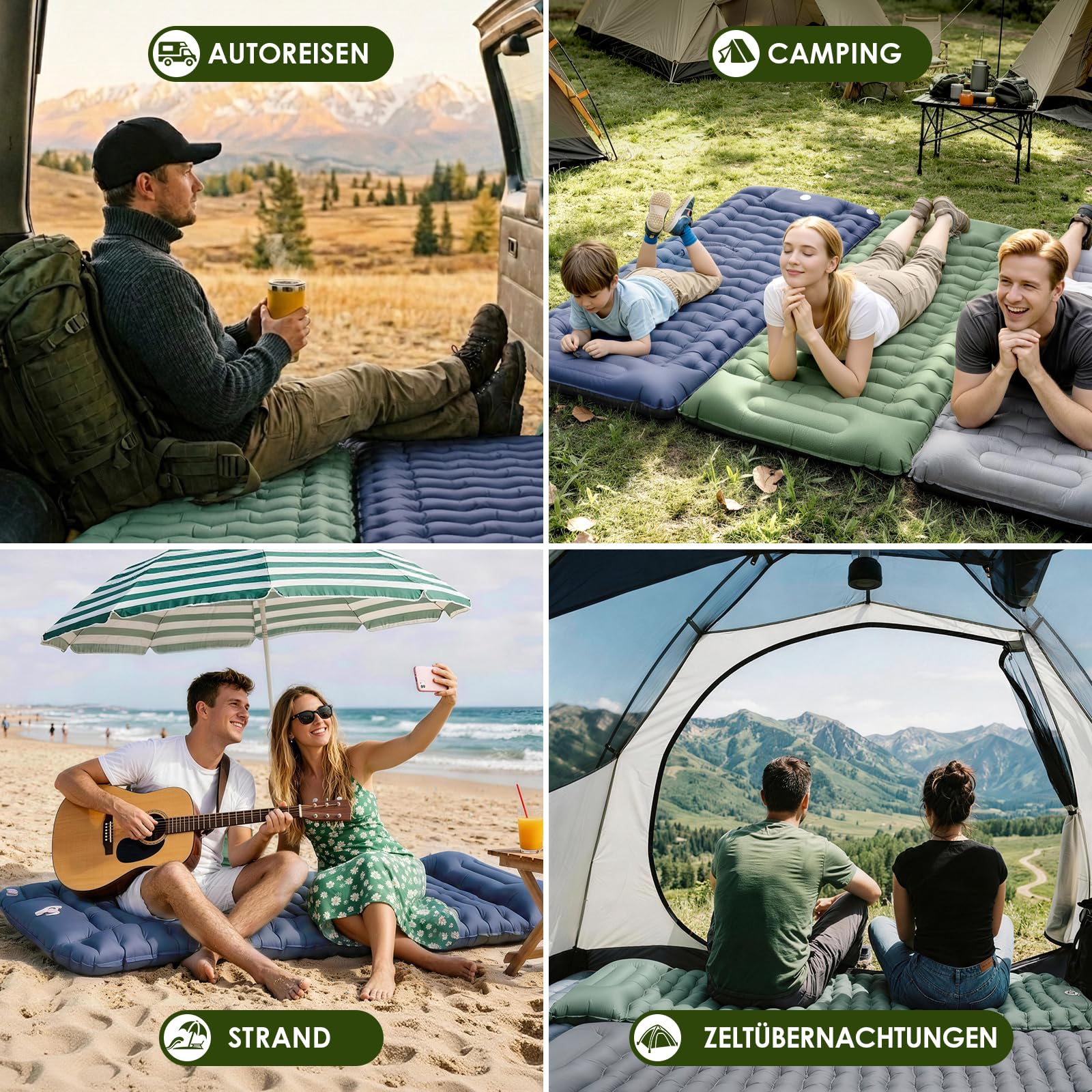 Isomatte Camping mit Fußpumpe, Ultraleichte Luftmatratze mit Kissen, 8cm Dicke Schlafmatte, Verbindbares für Einzel- oder Doppelnutzung, Wasserdicht für Camping