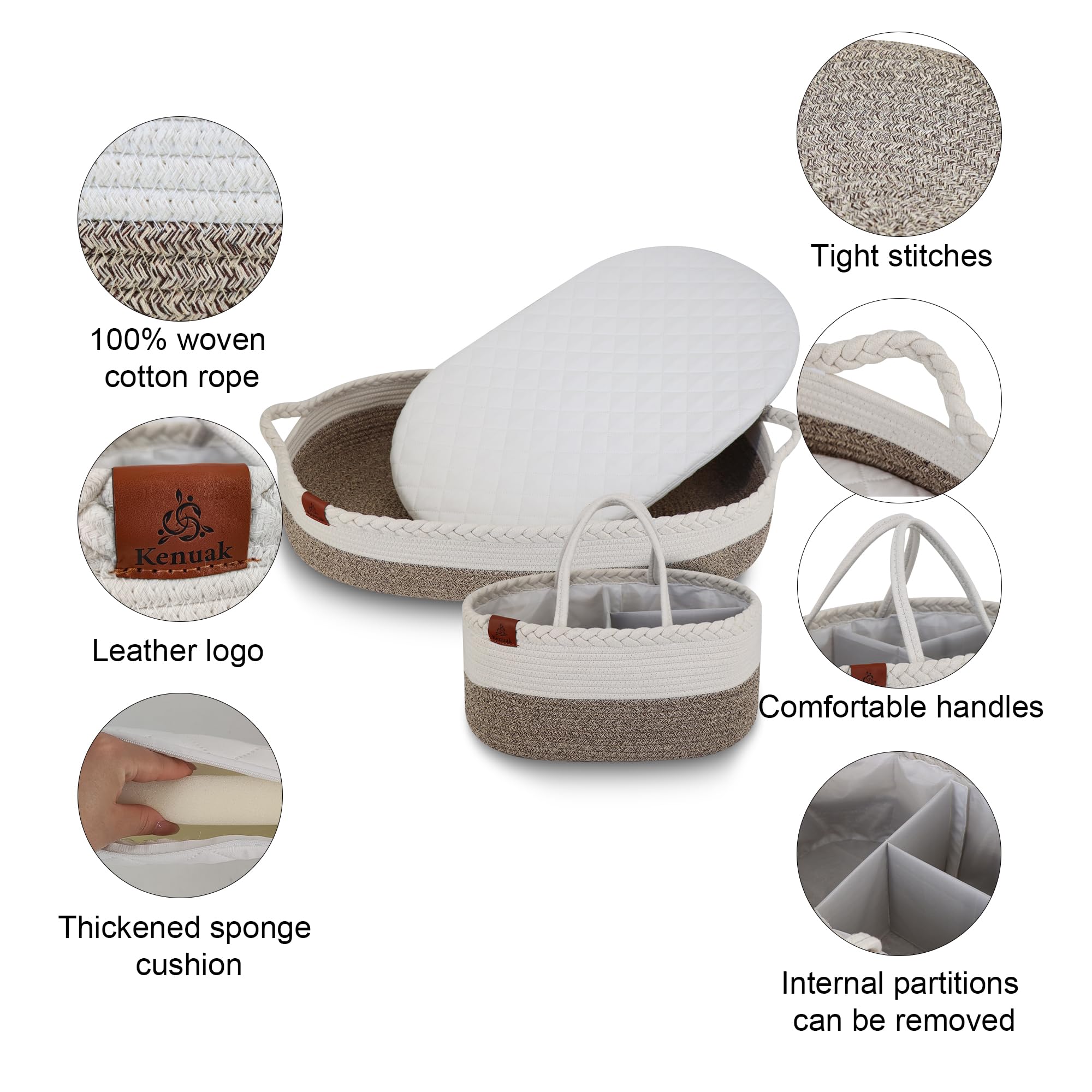 Cesta Fasciatoio per Bambini, Cestino per Neonati Portatile con Materasso Impermeabile, Cestino Fasciatoio con Materasso Impermeabile e Rivestimento Sfoderabile, Moses Cestino (terre)