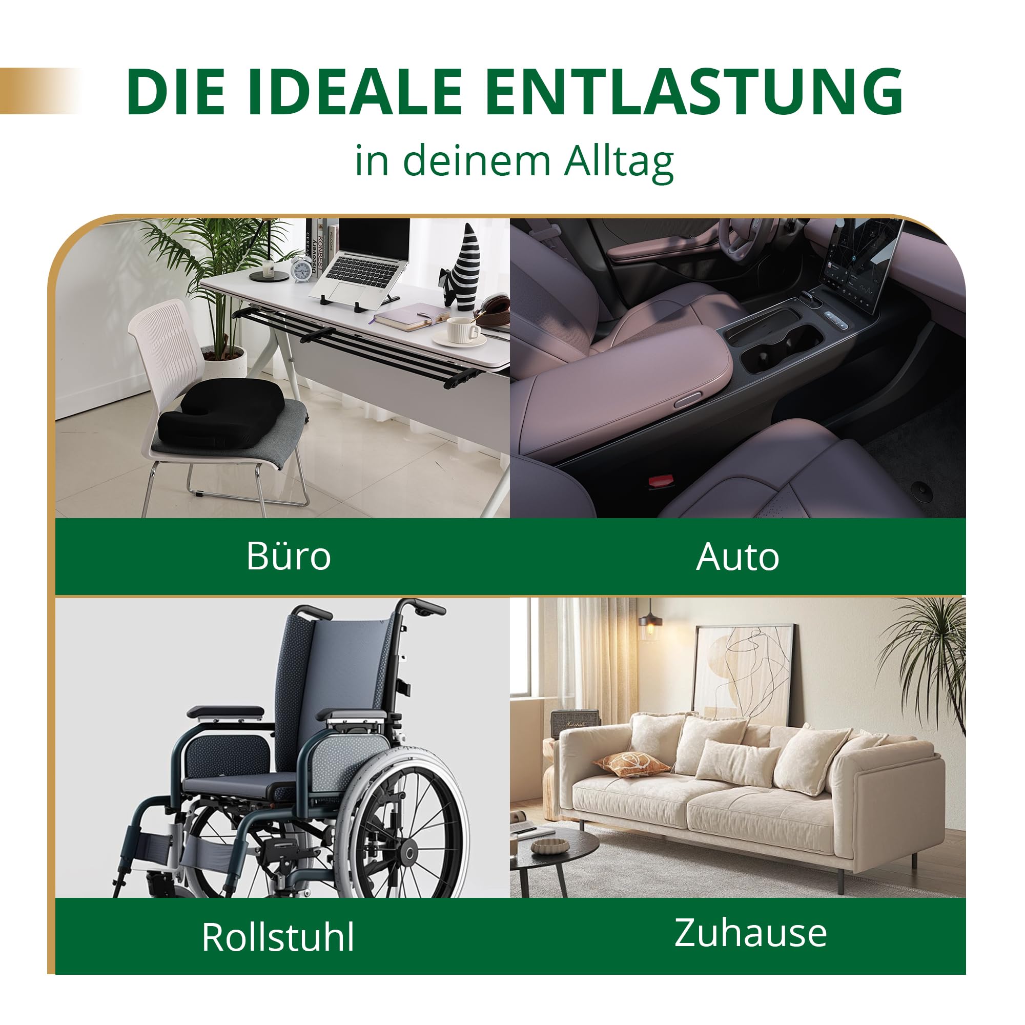 Ego Home Coussin de Chaises en Mousse à Mémoire Charcoal - Coussin Coccyx Ergonomique pour Siège Voiture Auto Conducteur Fauteil Bureau Fauteuil Roulant, Coussin d’Assise, Bas du Dos Housse Lavable