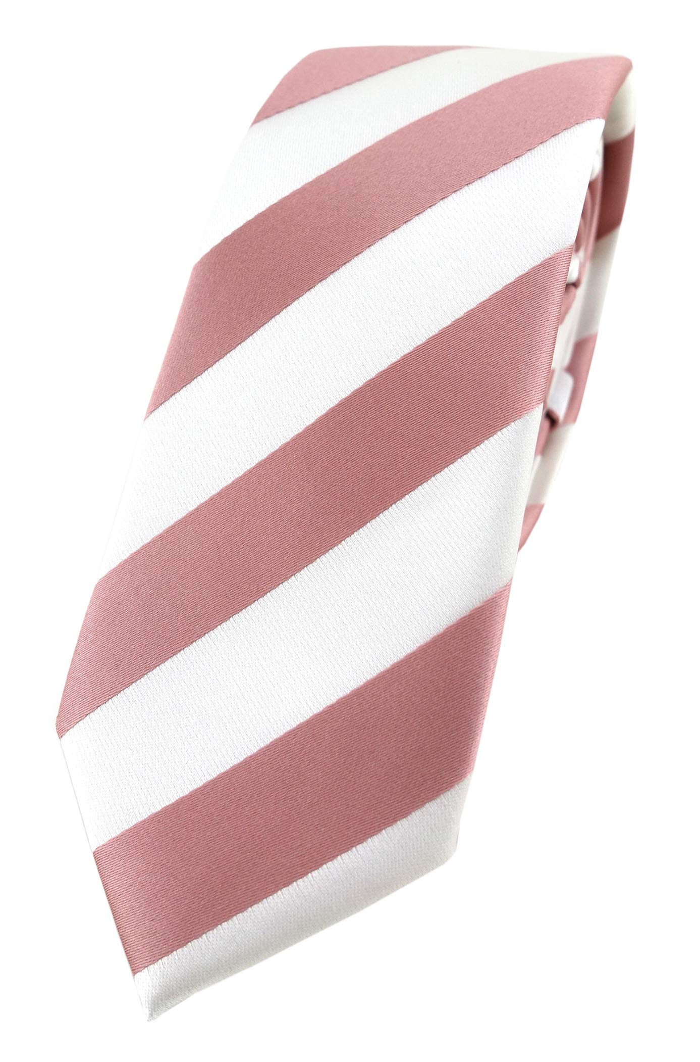 TigerTie - Slim Designer Tie in Striped, Pink-white, Größe: ca. Länge 150 cm, Breite 6 cm