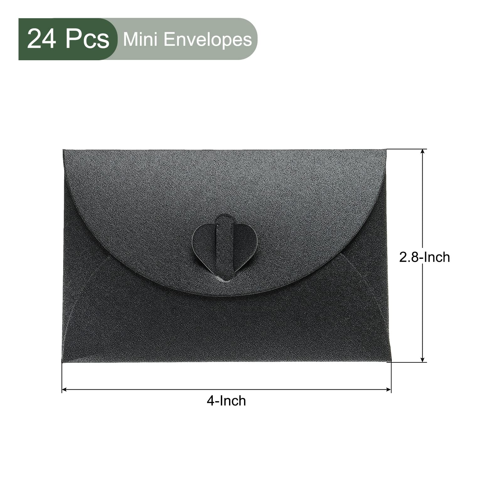 YOKIVE 24 Pack Mini Envelopes, Heart Shaped Clasp, Black, 4 x 2.8 inch - Image 2