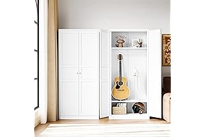 Letaya 72" White Closet: Wardrobe Armoire with Adjustable Shelving and Hanging Rod