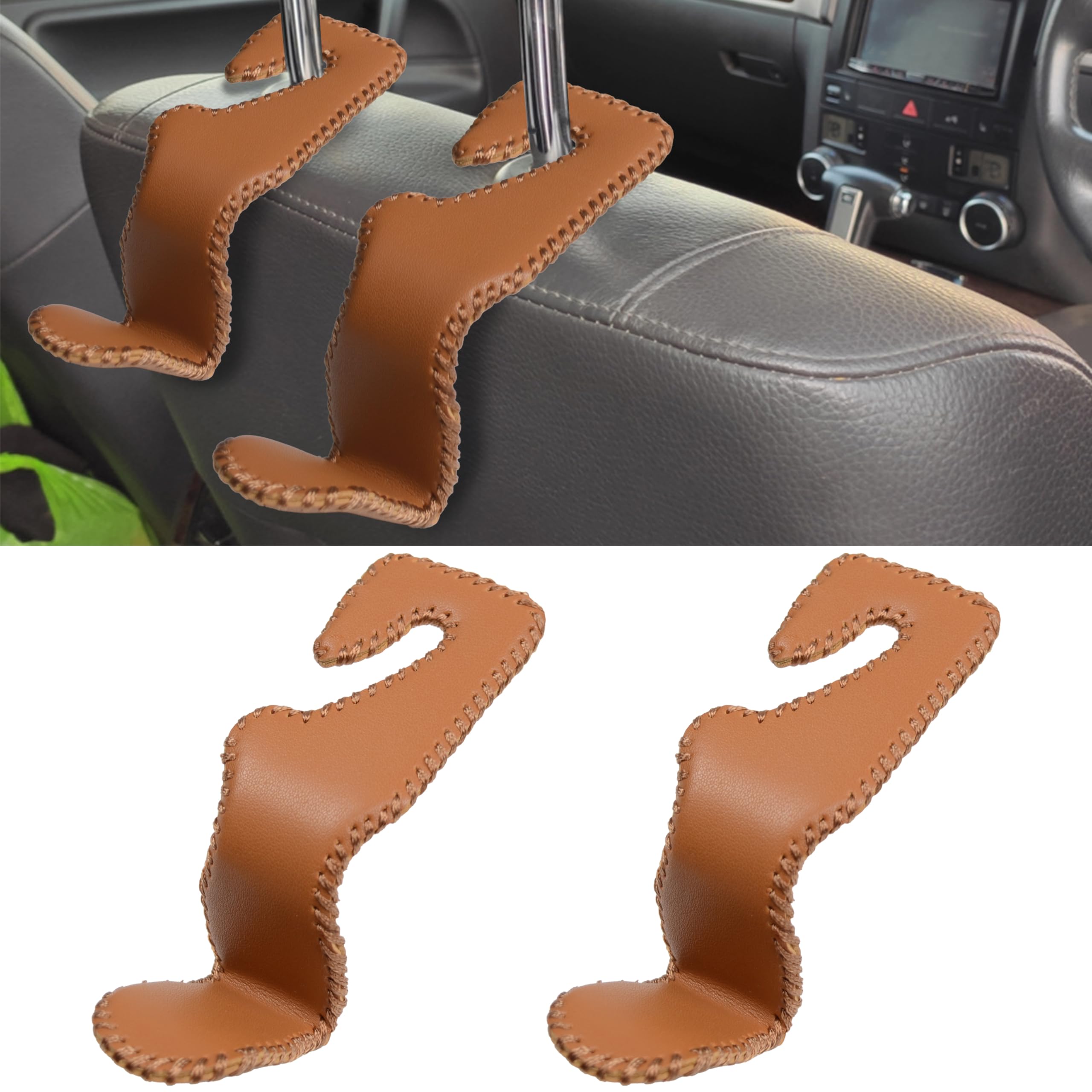 Car Seat Headrest Storage 2Pcs, Back Seat Purse Leather Hanger Holder, Magnetic Storage Organizer for Purses Handbag Grocery Bags Coats