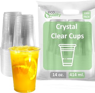 Clear Plastic Disposable Cups | 14 oz Cups, 1000 Pack | Crystal Clear PET Cup | Cold Smoothie | Iced Coffee Go Cups | Ideal for Coffee, Parfait, Juice, Soda, Cocktail, Party Cups (14oz, 1000 count)