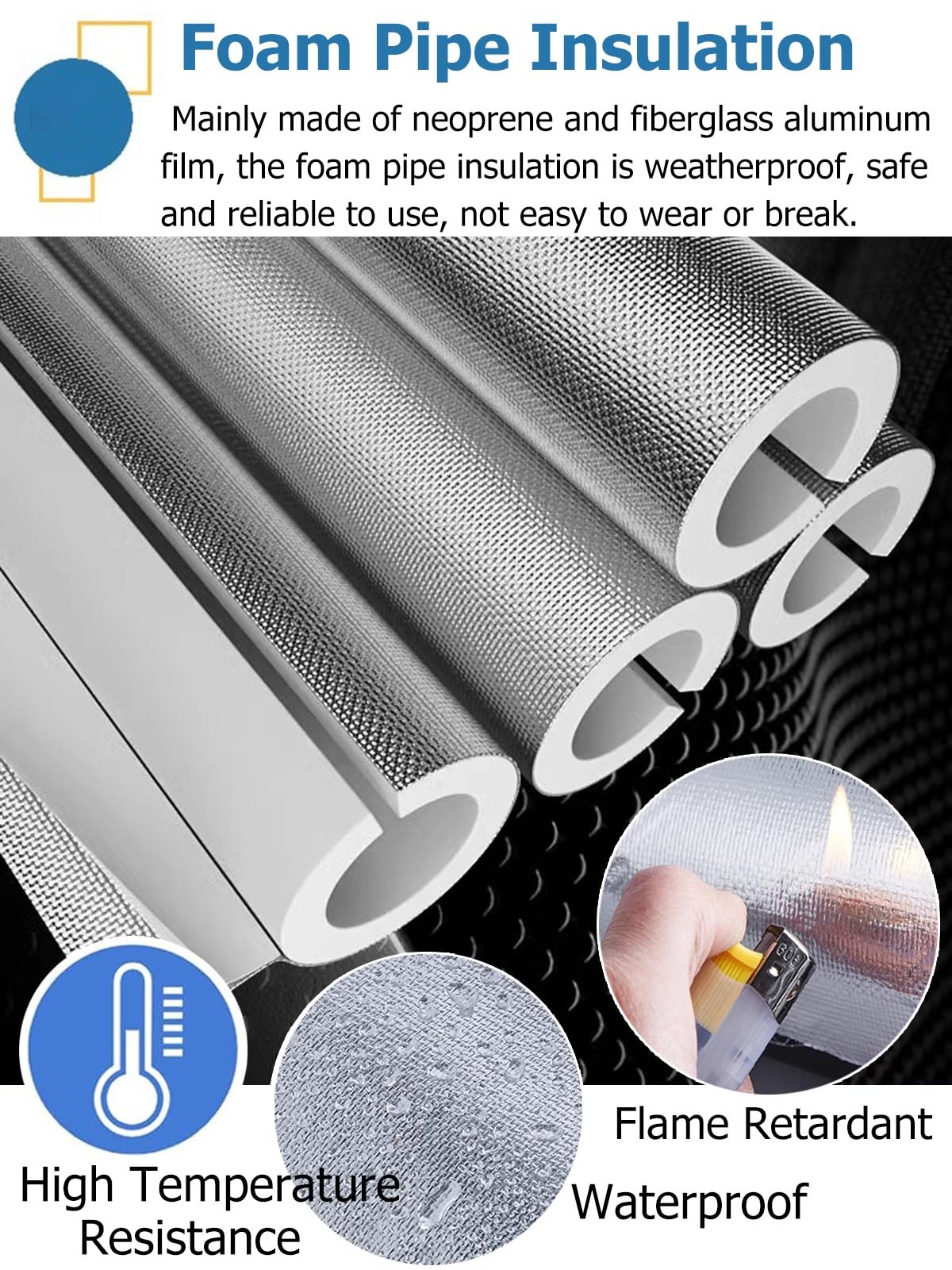 Aislante tubo, Aislamiento de tubería Cubiertas Protectoras Solares Reflectantes Para Tuberías De Agua De 1m, Tubo De Espuma De Aislamiento De Tubería De PVC Para Exteriores 15 20 22 32 50 60 MM ( Col