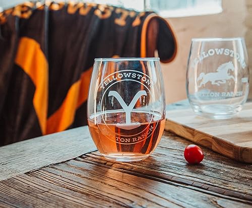 Miniatura 7 de Toynk Yellowstone Dutton Ranch - Copas de vino sin tallo, juego de 2 vasos de 20 onzas para mimosas, cócteles