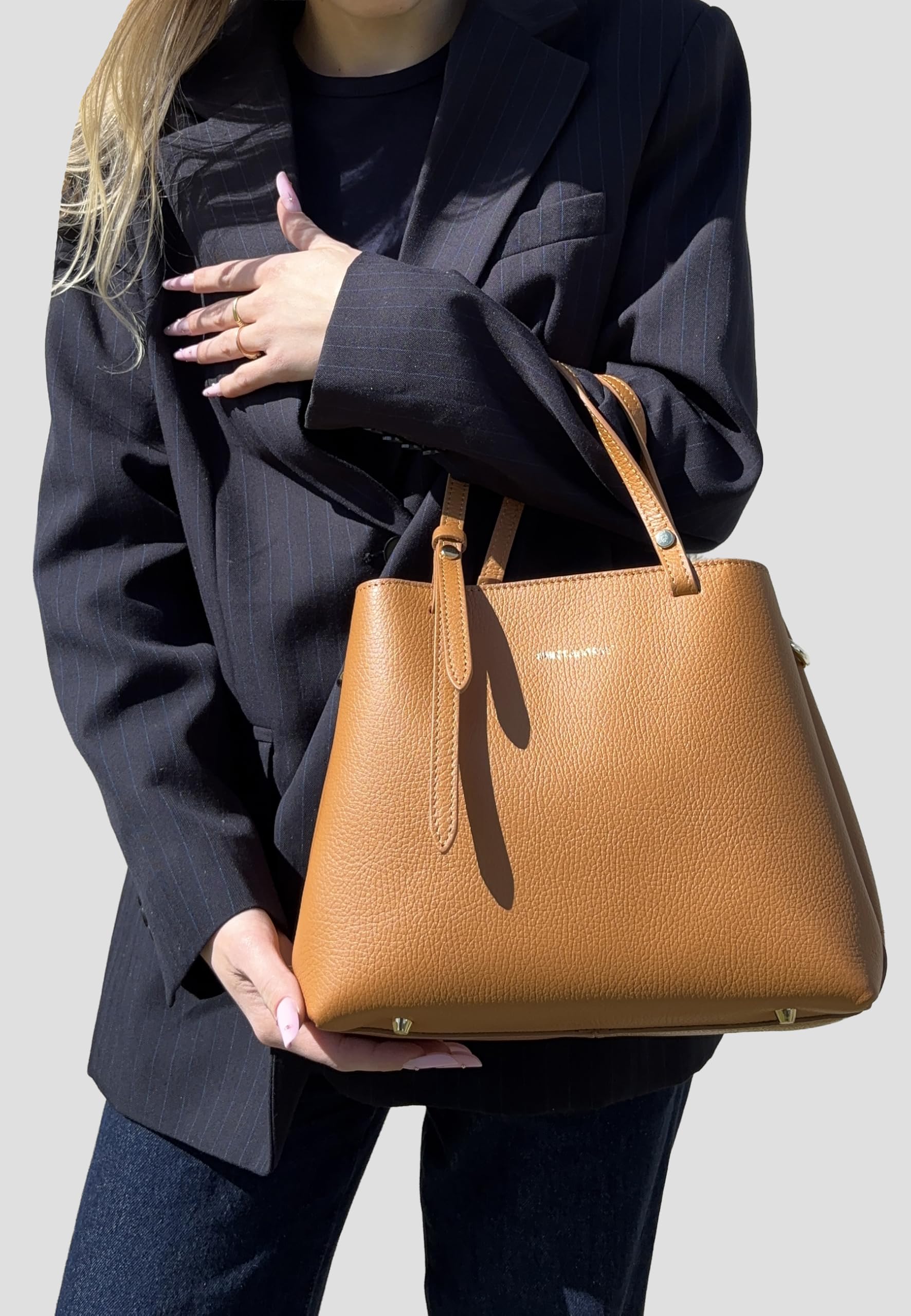 Chicca Borse Borsa a Mano Elegante da Donna in Pelle Martellata con Tracolla