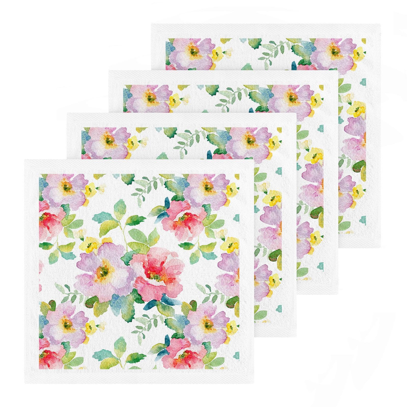 ALAZA Flowers and Leaves Towels Cotton Washcloths Set, Soft Highly Absorbent Face Cloths, Fingertip Towels for Bath Fitness, Sports, Yoga,12'' x 12'' (4 Pack)