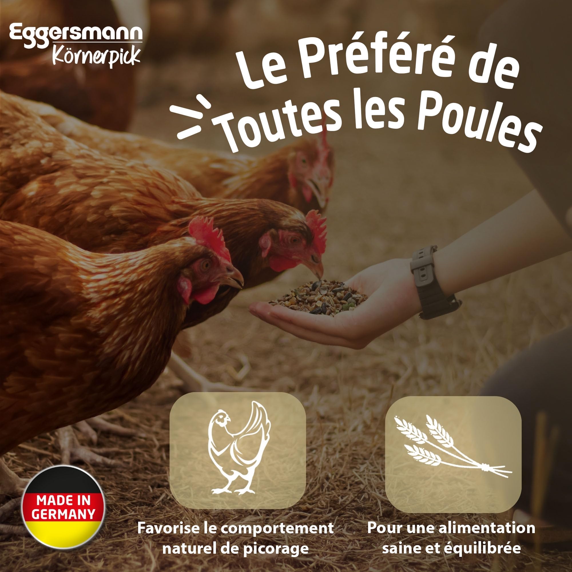 Eggersmann Körnerpick 25kg Premium Nourriture Poule - Premium Aliments pour volailles - Graines Poule - Premium mélange de graines pour Poules, oies & Canards de Fabrication Naturelle
