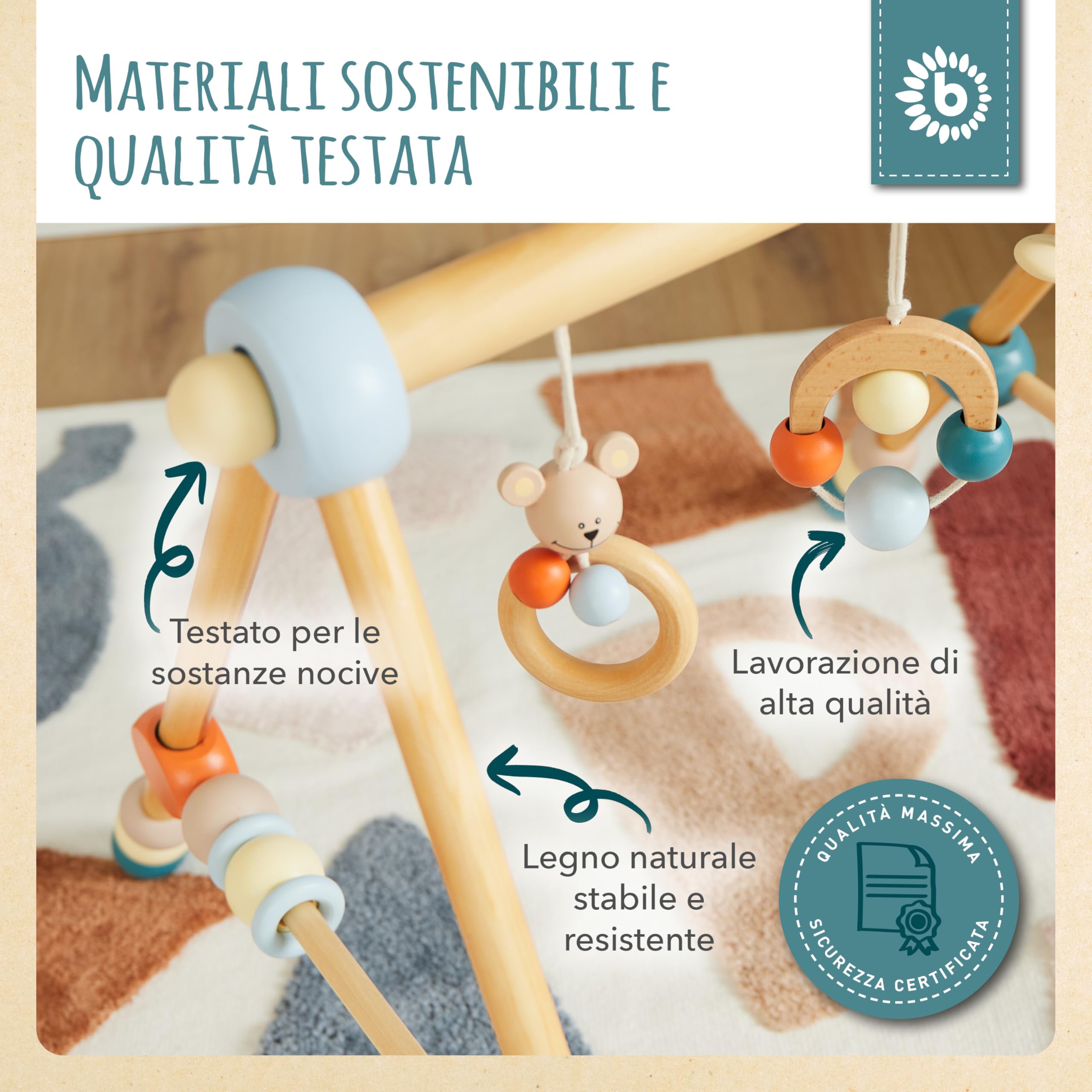 Bieco | bambini Palestrina neonato legno | palestra neonati | palestrina neonato montessori | tappeto sensoriale bambini | giocattoli legno neonati| giochi legno neonati | giocattoli legno neonati