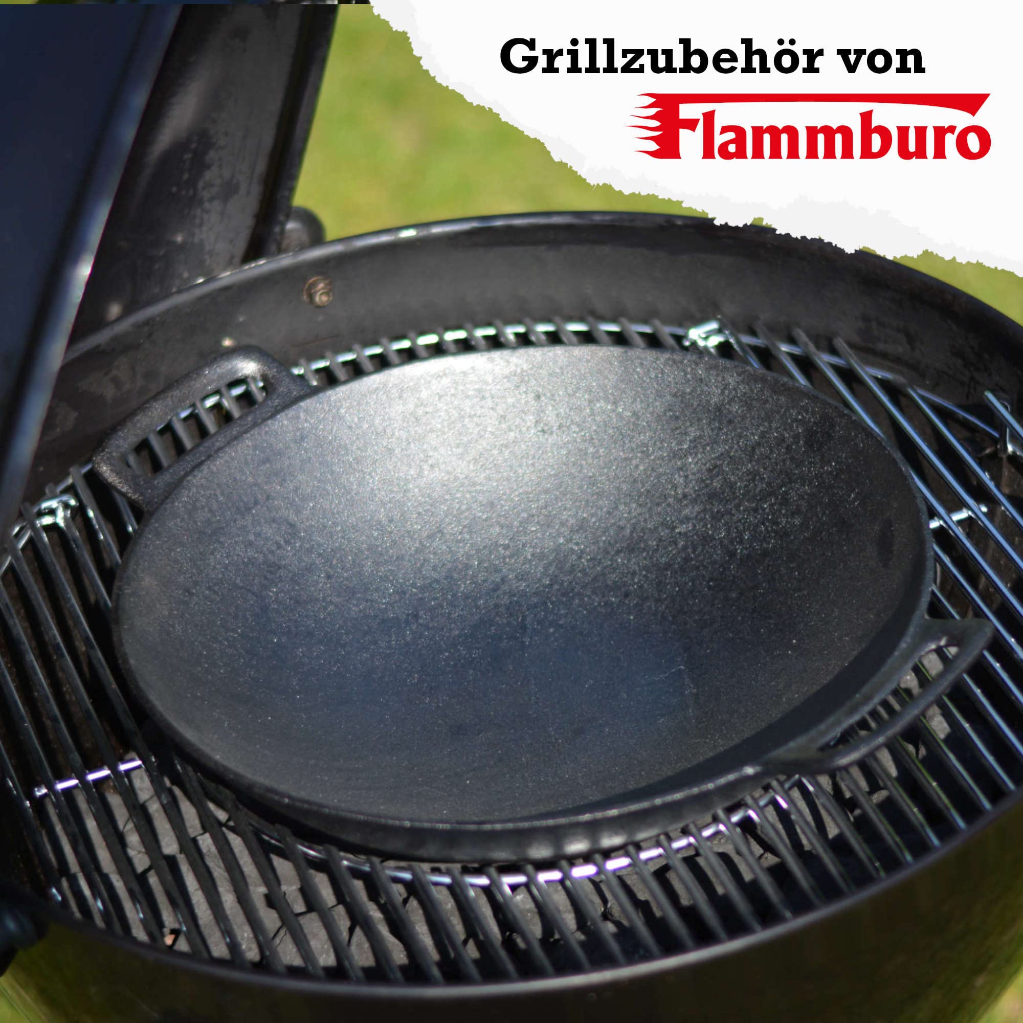 FLAMMBURO BBQ SYSTEM Wok Ø 36 cm – Ghisa con rivestimento smaltato in porcellana – Per verdure e carne – Diametro 36 cm – Compatibile con sistemi di barbecue standard di mercato di noti produttori