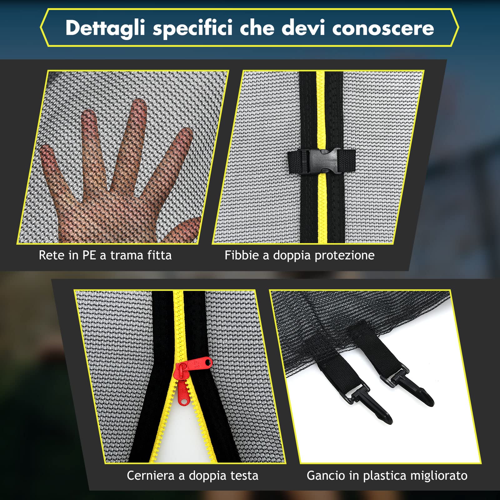 COSTWAY Rete per Trampolino Sostitutiva 244cm/305cm/366cm/427cm/457cm/488cm, Ideale per Struttura Rotonda con 6/8 Paletti con Doppie Cerniere, Fibbie di protezione e Ganci