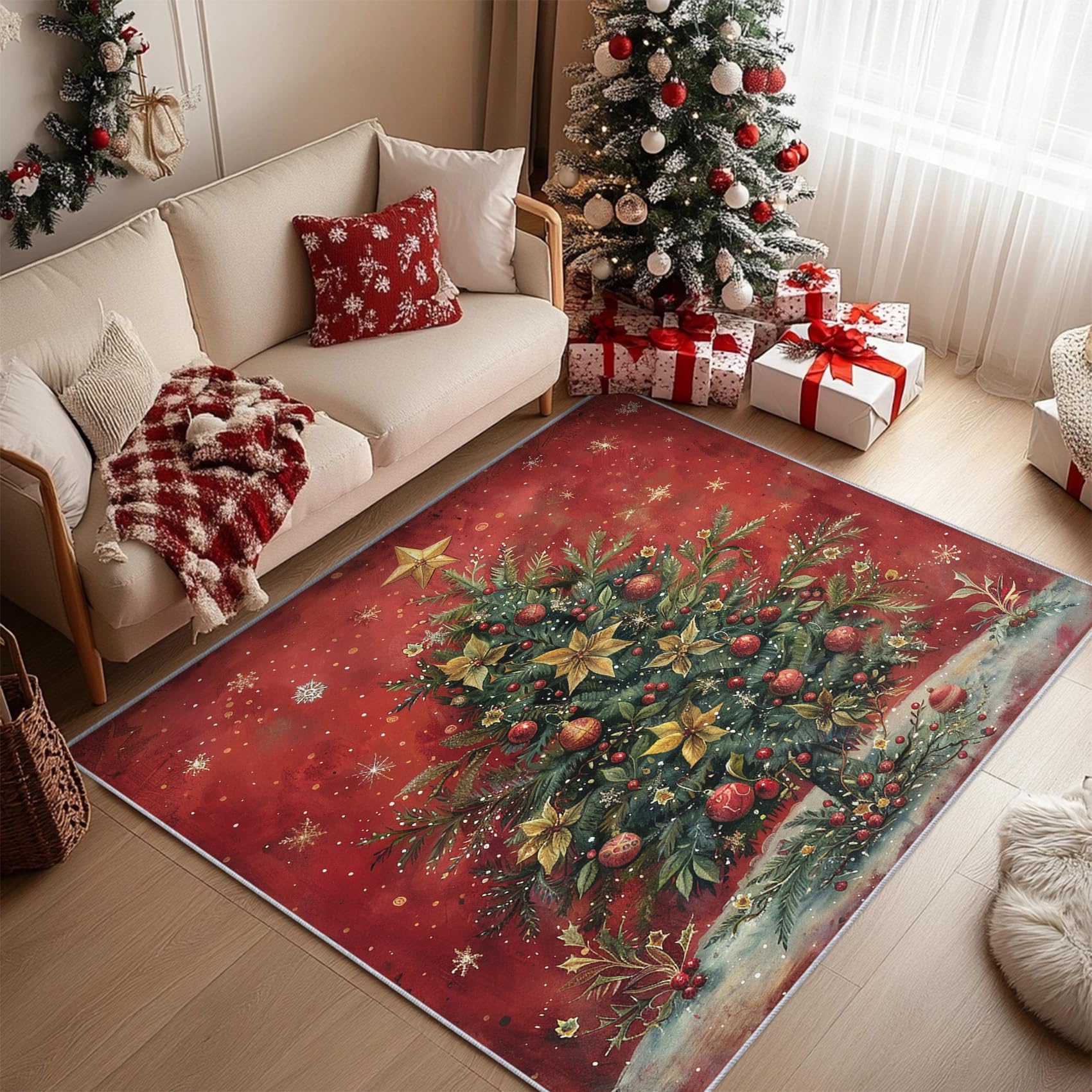 Tapis de salon sapin de Noël 160x230 cm pour réchauffer votre chambre en hiver